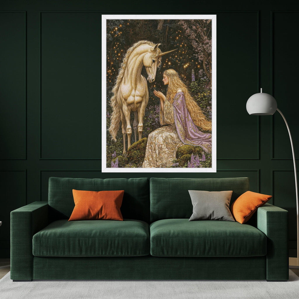 Unicorn and Princess Canvas Art, Fantasy Wall Art Decor, Mythical Creature Print, Magical Forest Canvas