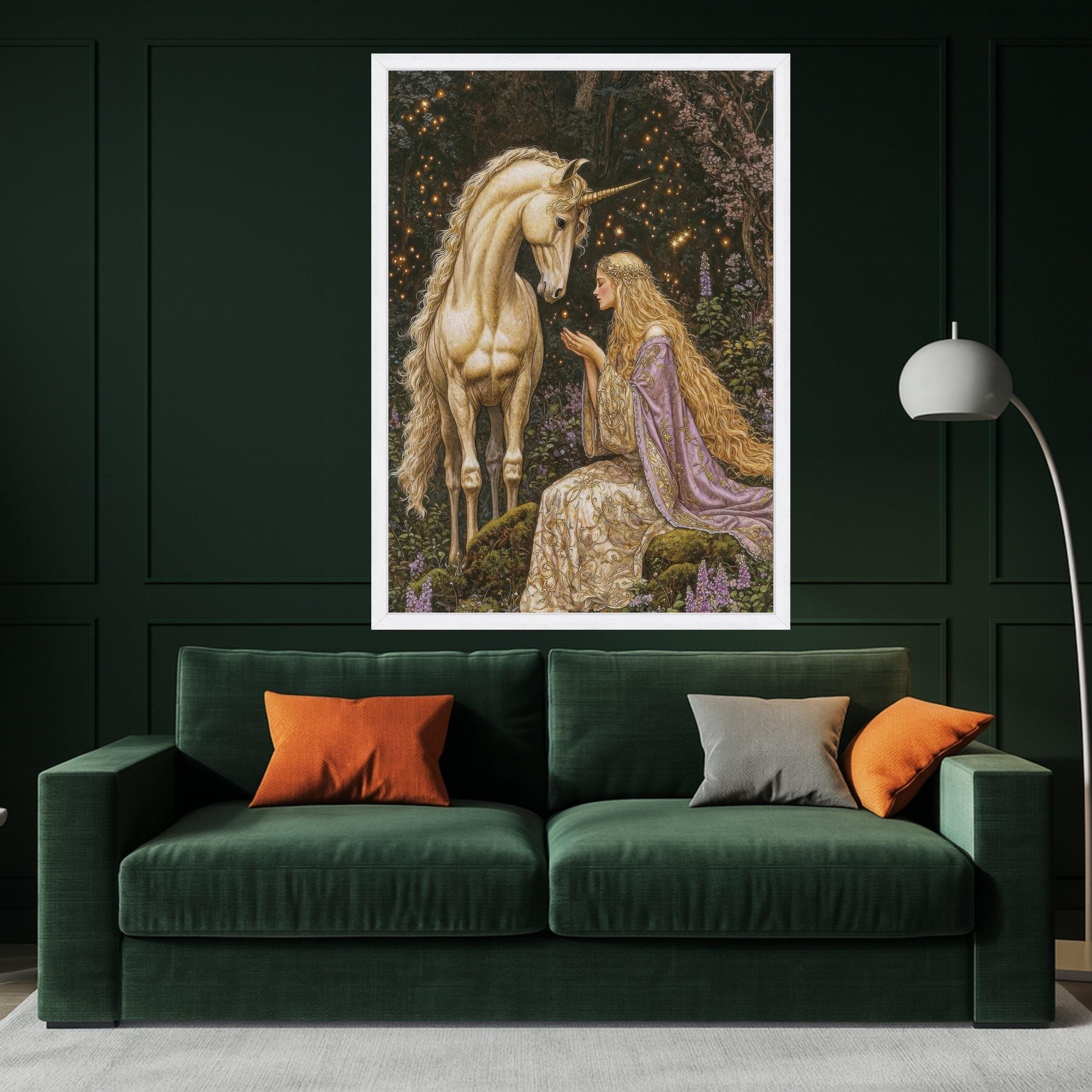 Unicorn and Princess Canvas Art, Fantasy Wall Art Decor, Mythical Creature Print, Magical Forest Canvas