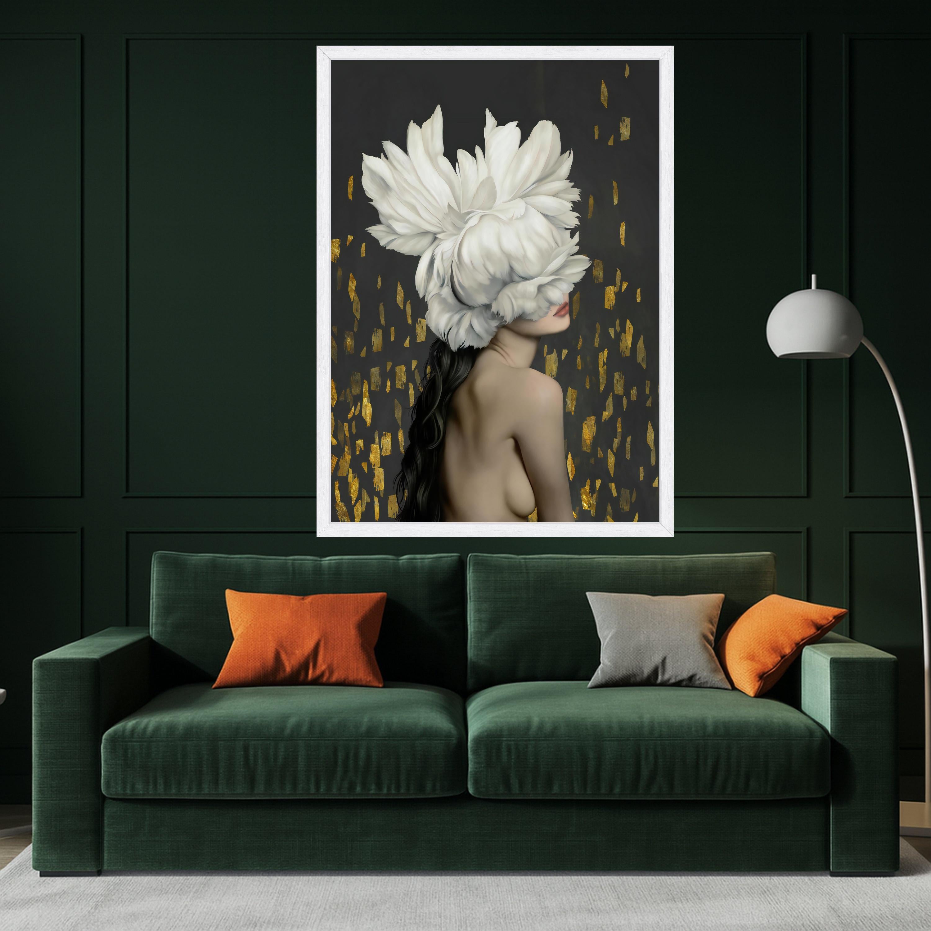 White Peony Hat Woman Canvas Art, Floral Print, Modern Wall Art, Decorative Canvas Decor