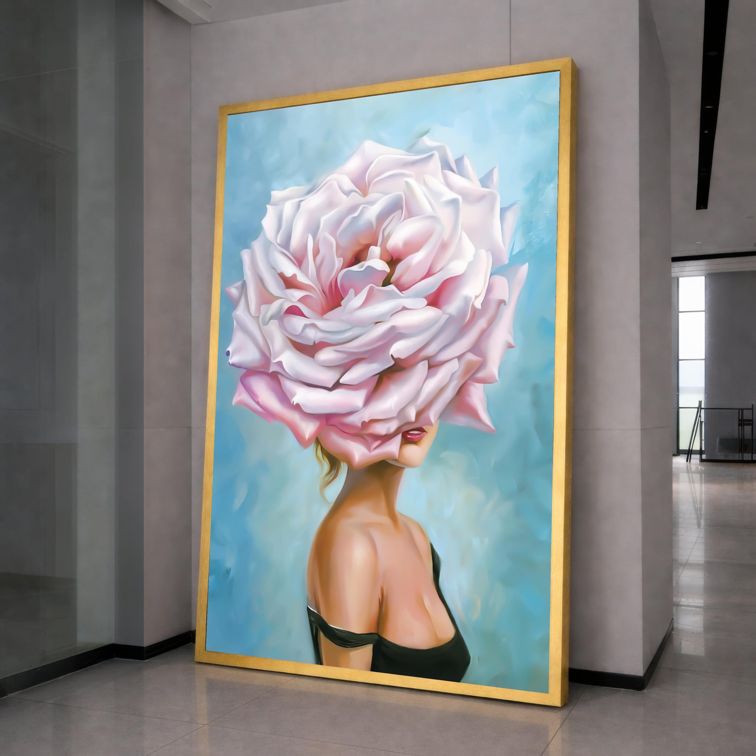 Rose Head Woman Canvas Art, Floral Print, Modern Wall Art Decor