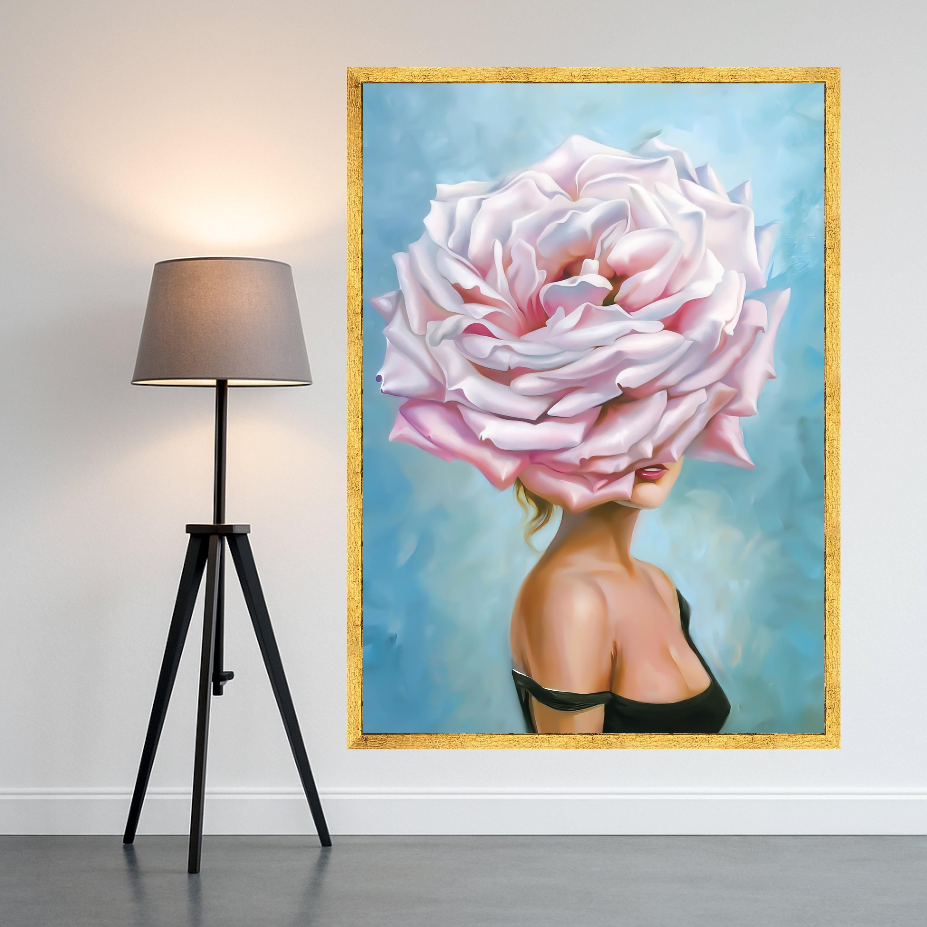 Rose Head Woman Canvas Art, Floral Print, Modern Wall Art Decor
