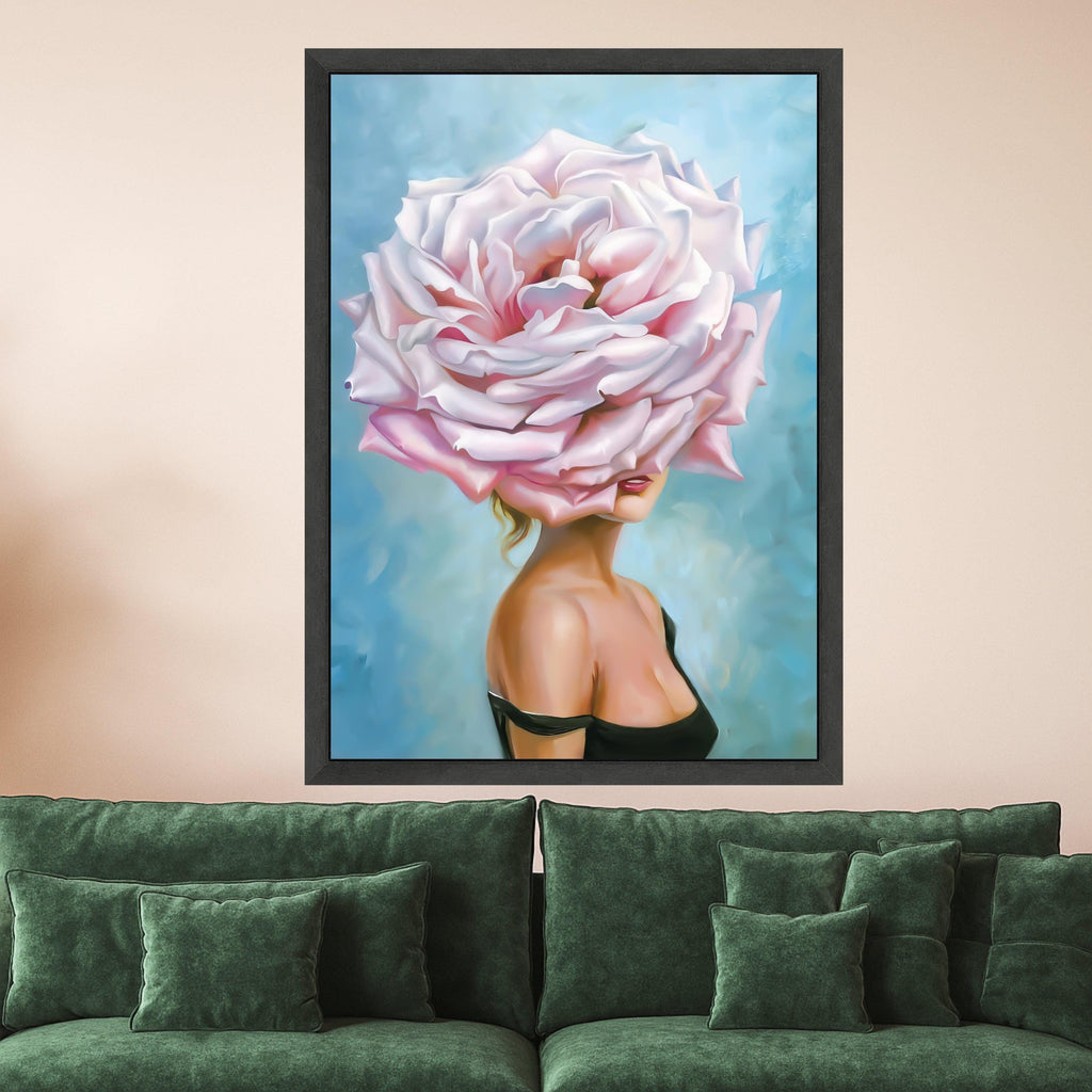 Rose Head Woman Canvas Art, Floral Print, Modern Wall Art Decor