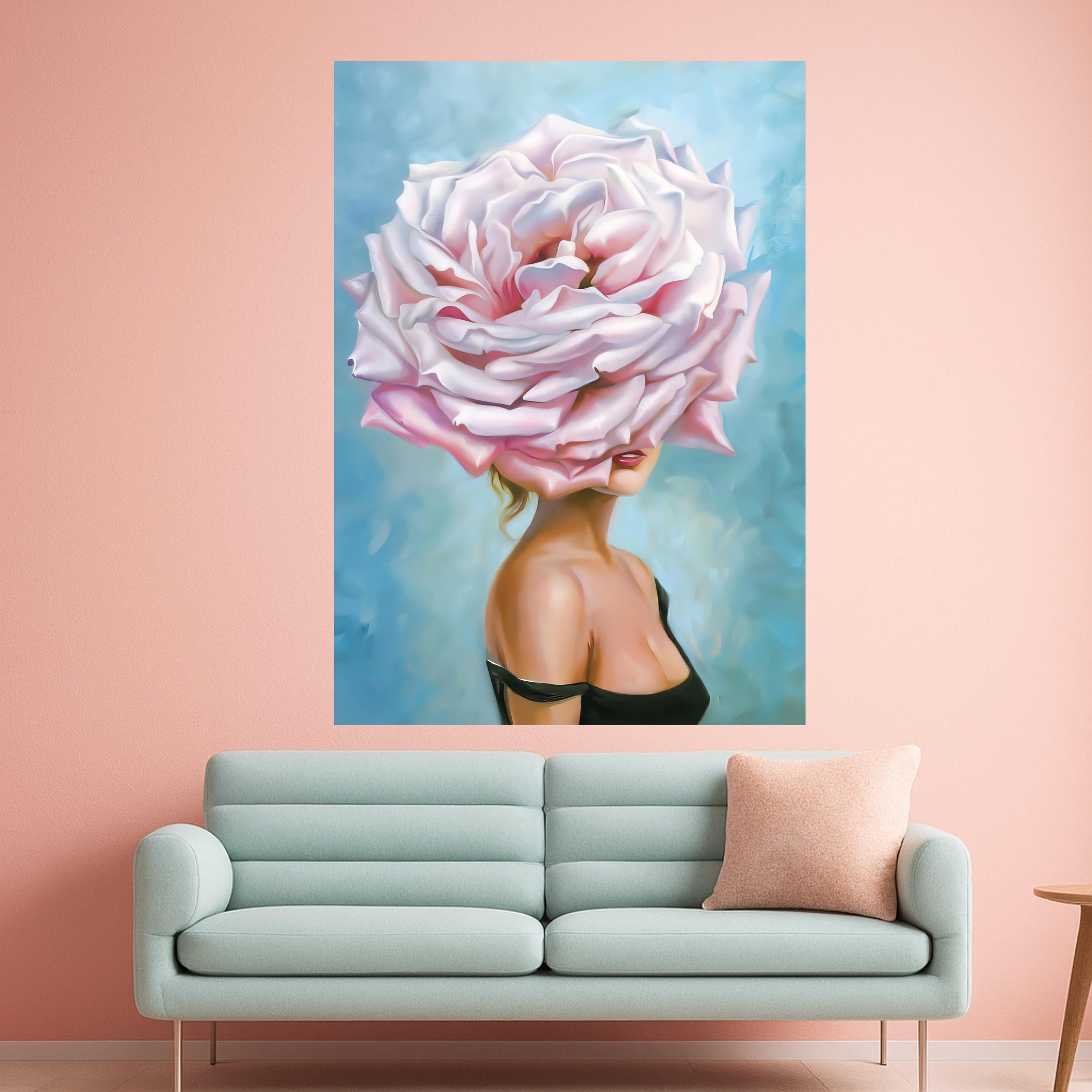 Rose Head Woman Canvas Art, Floral Print, Modern Wall Art Decor