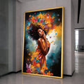 Floral Afro Woman Canvas Art, Butterfly Wall Decor, Vibrant Nature Print, Female Portrait Wall Art