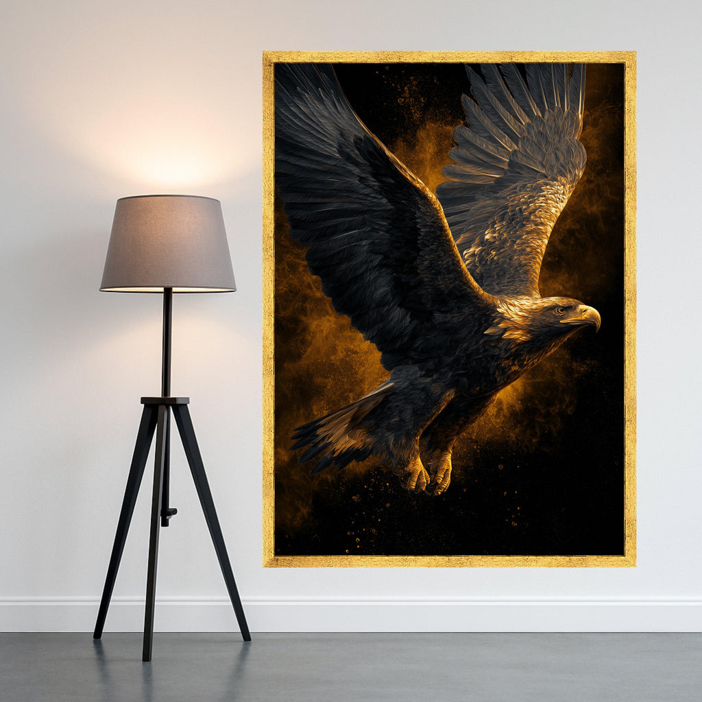 Majestic Flying Eagle Canvas, Golden Bird Wall Art, Wildlife Nature Decor, Powerful Animal Canvas, Modern Home Decoration