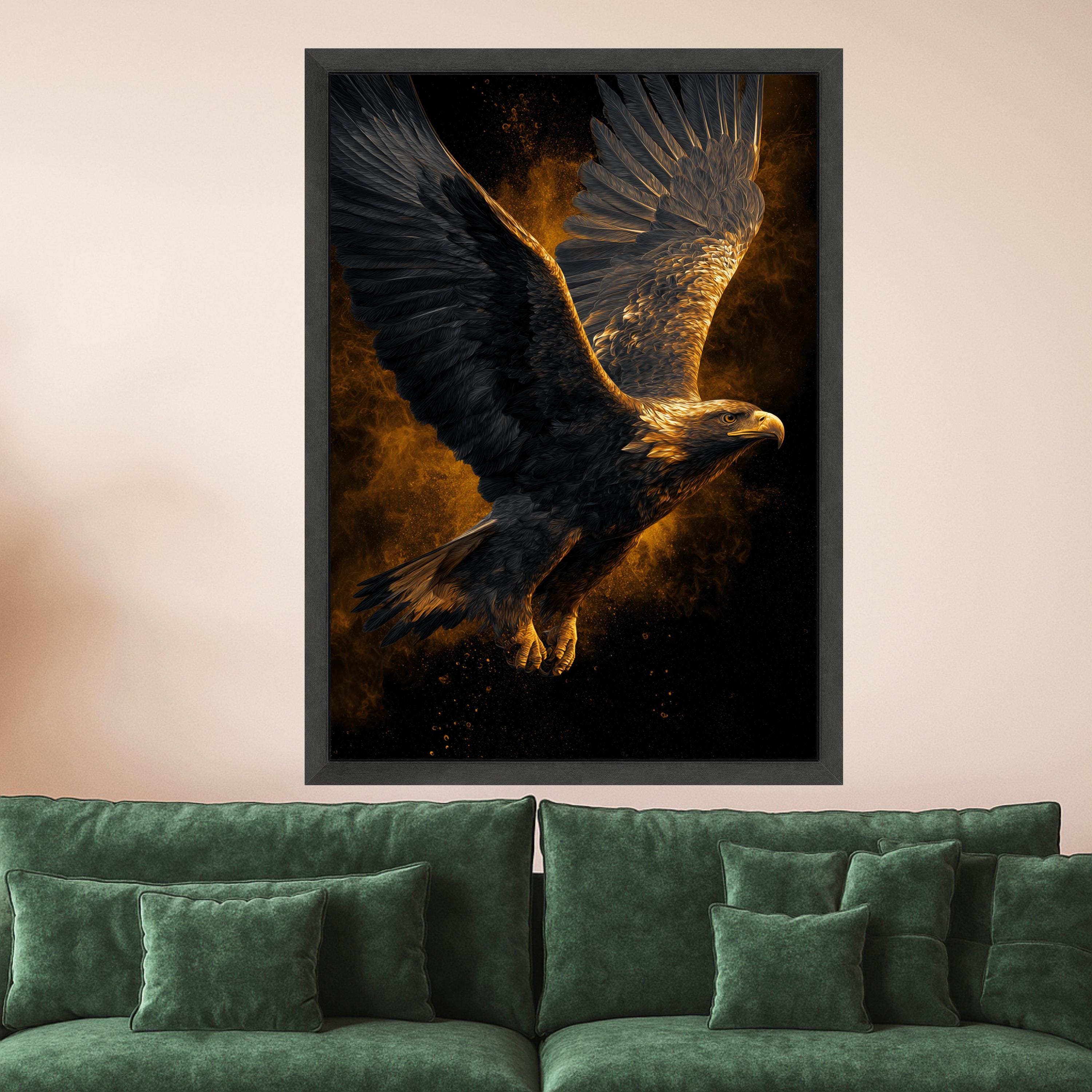 Majestic Flying Eagle Canvas, Golden Bird Wall Art, Wildlife Nature Decor, Powerful Animal Canvas, Modern Home Decoration