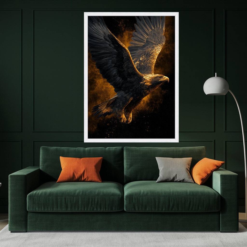 Majestic Flying Eagle Canvas, Golden Bird Wall Art, Wildlife Nature Decor, Powerful Animal Canvas, Modern Home Decoration