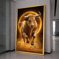 Powerful Bull Charging Canvas Wall Art, Golden Light Animal Print, Strength and Energy Home Decor, Dynamic Wildlife Canvas, Ready to Hang