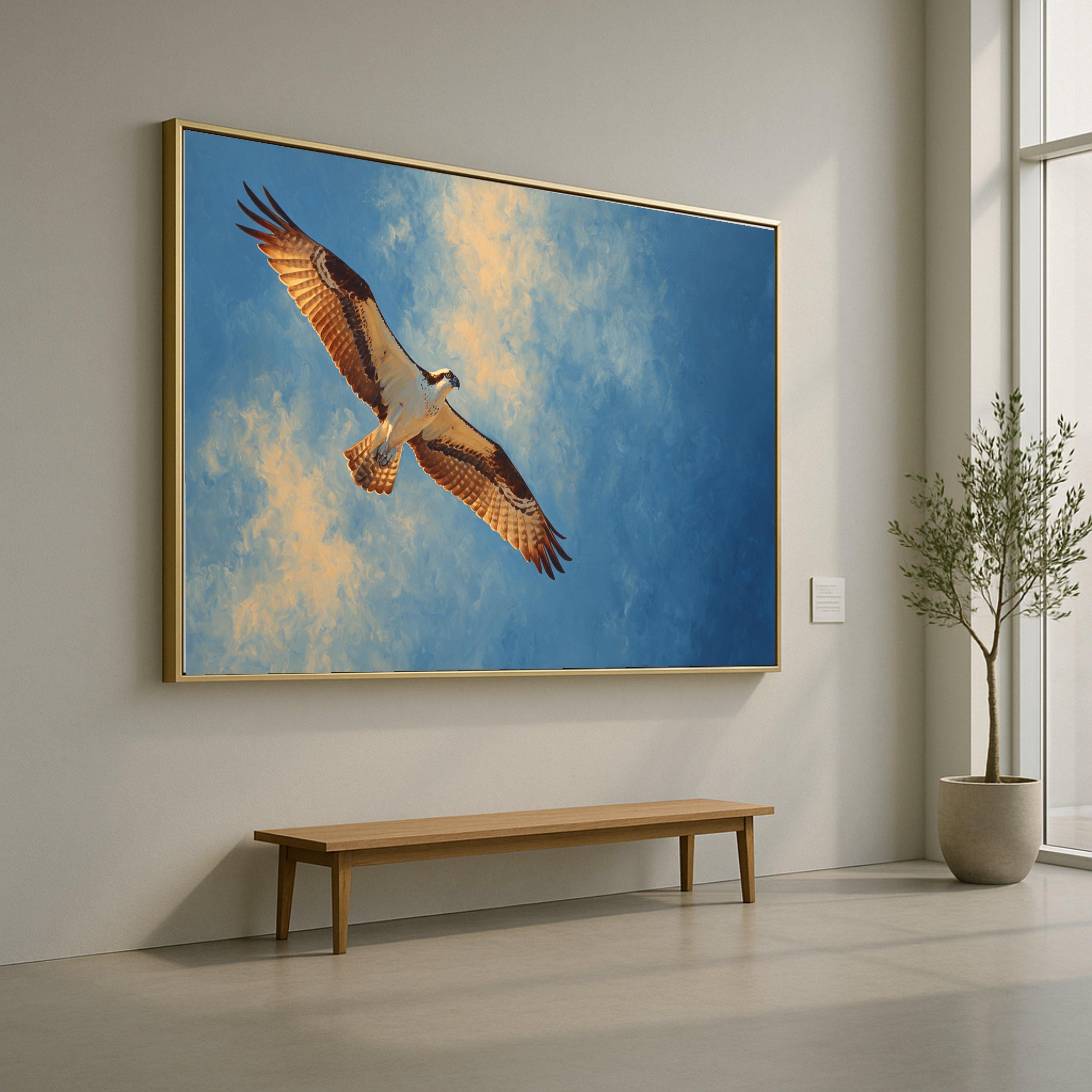 Soaring Osprey Canvas Wall Art, Bird of Prey Painting, Nature Flight Art, Blue Sky Wildlife Canvas, Ready to Hang Home Decor