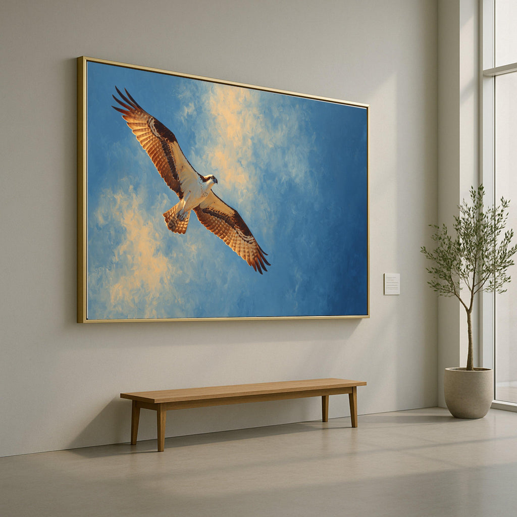 Soaring Osprey Canvas Wall Art, Bird of Prey Painting, Nature Flight Art, Blue Sky Wildlife Canvas, Ready to Hang Home Decor