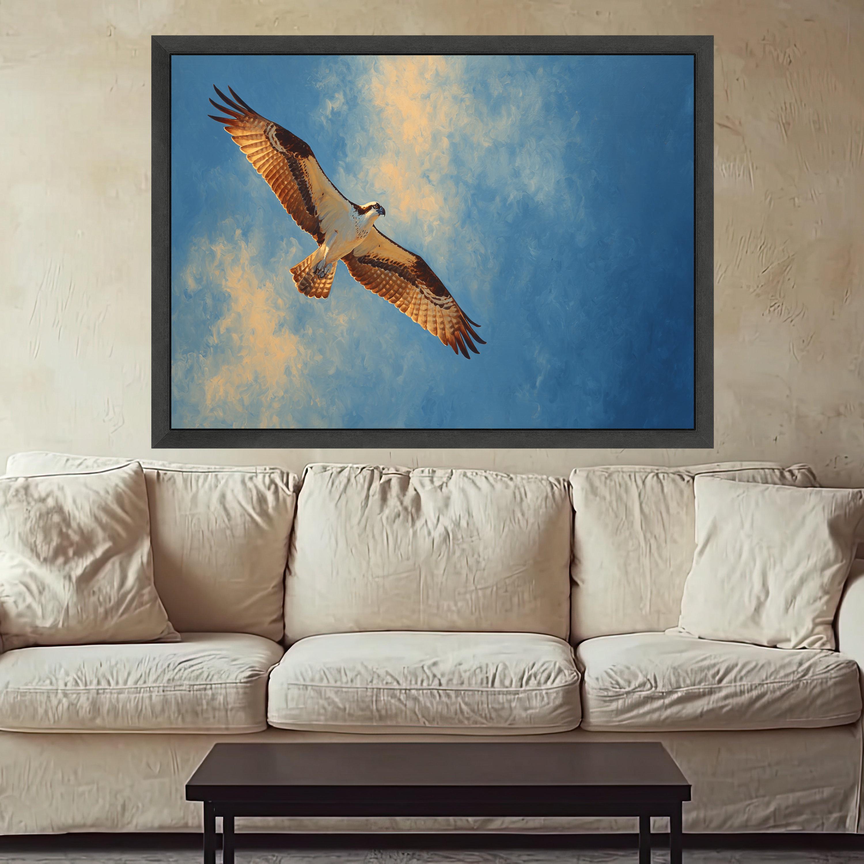 Soaring Osprey Canvas Wall Art, Bird of Prey Painting, Nature Flight Art, Blue Sky Wildlife Canvas, Ready to Hang Home Decor