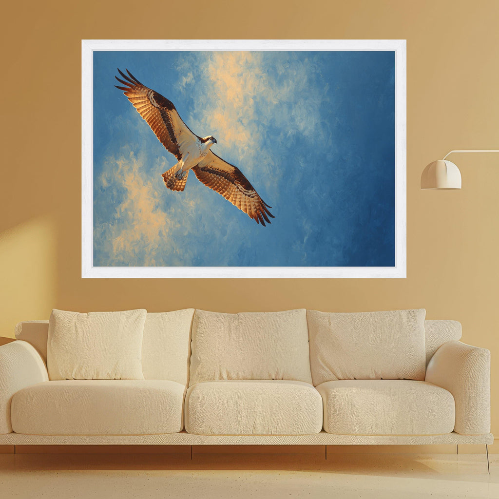 Soaring Osprey Canvas Wall Art, Bird of Prey Painting, Nature Flight Art, Blue Sky Wildlife Canvas, Ready to Hang Home Decor
