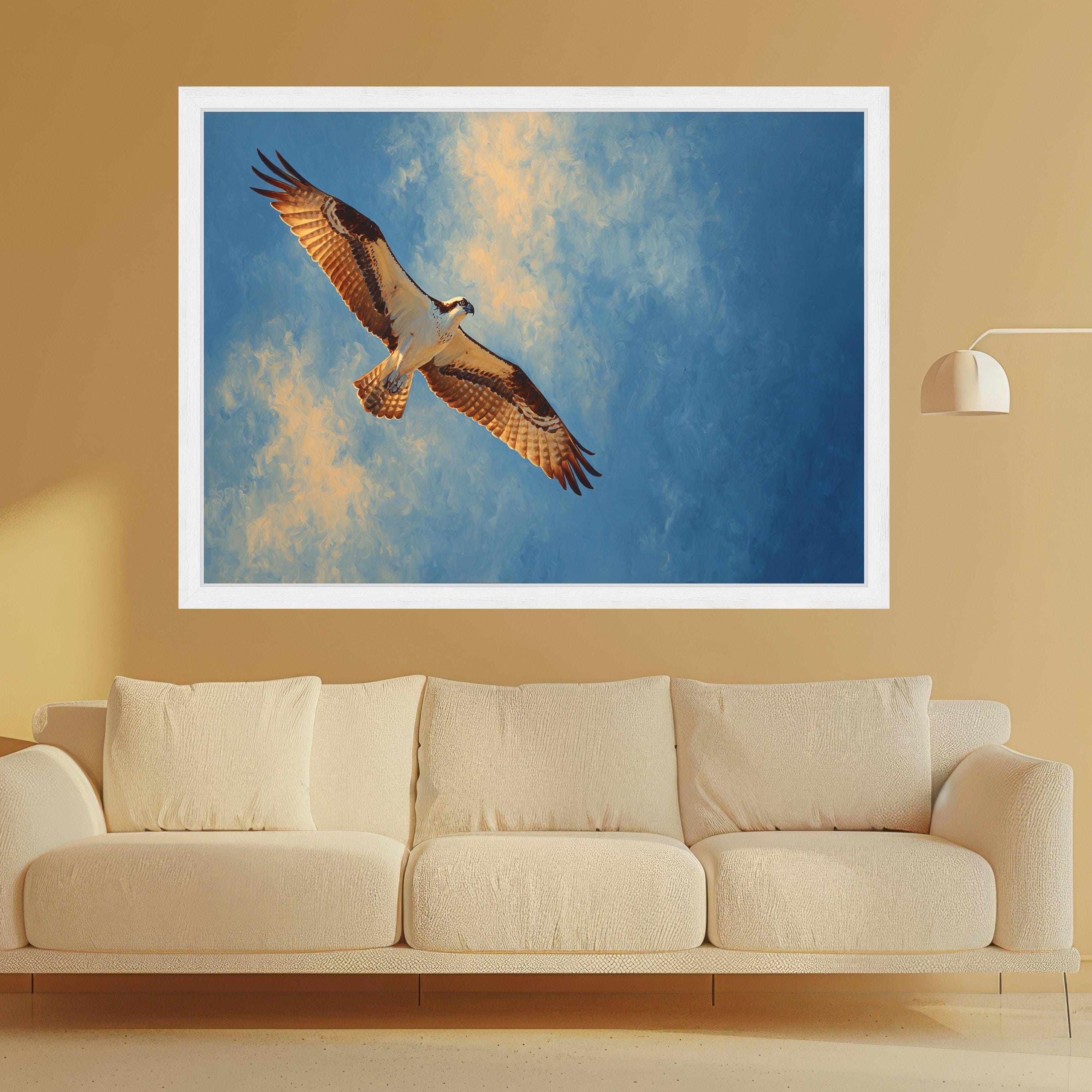 Soaring Osprey Canvas Wall Art, Bird of Prey Painting, Nature Flight Art, Blue Sky Wildlife Canvas, Ready to Hang Home Decor