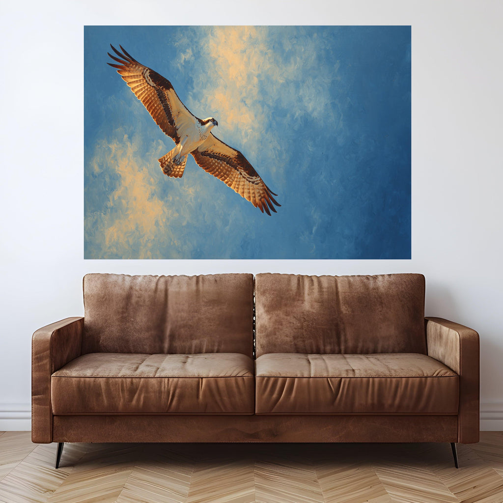 Soaring Osprey Canvas Wall Art, Bird of Prey Painting, Nature Flight Art, Blue Sky Wildlife Canvas, Ready to Hang Home Decor