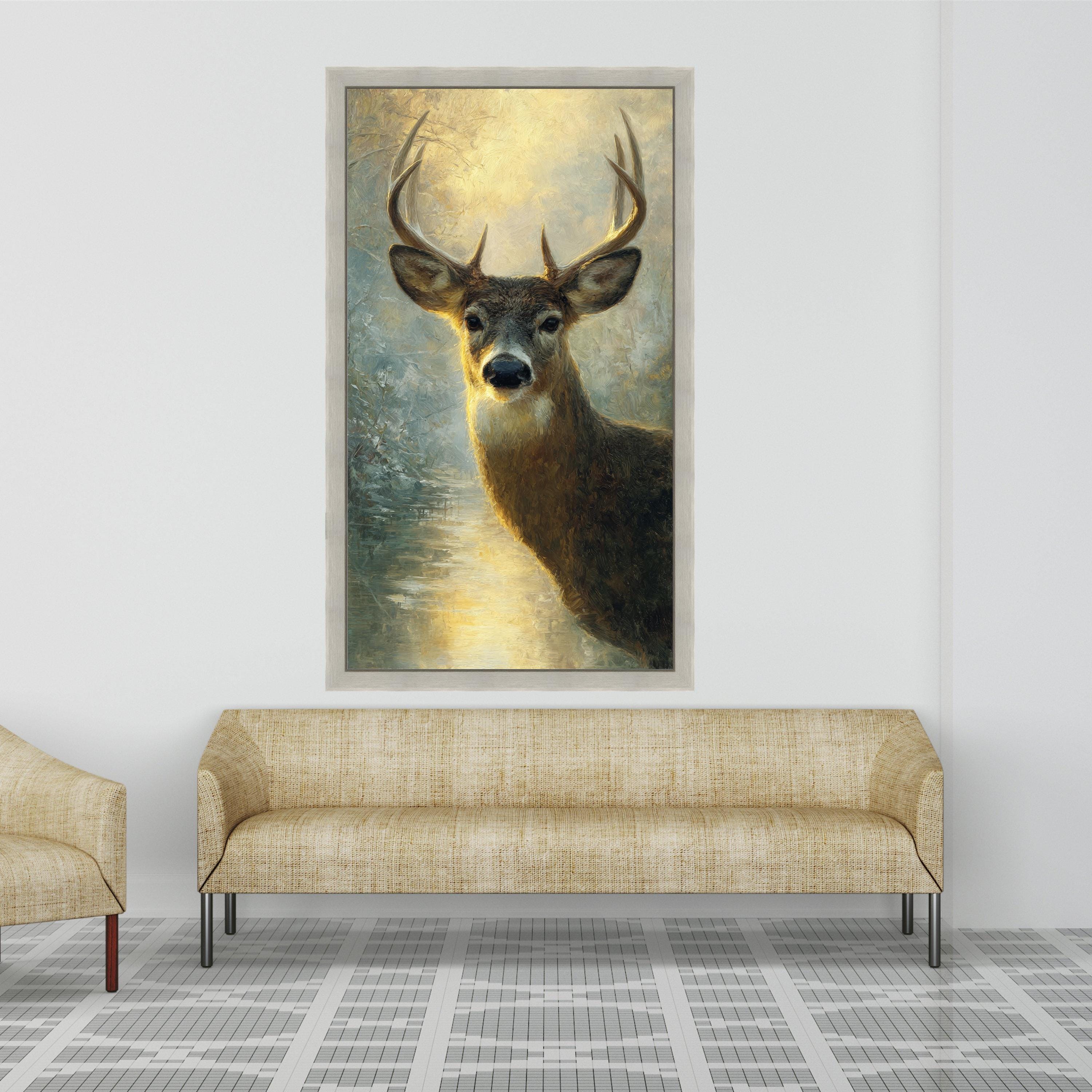 Majestic Buck Deer Canvas Wall Art, Wildlife Nature Painting, Rustic Cabin Decor, Animal Portrait Canvas, Forest Landscape Artwork