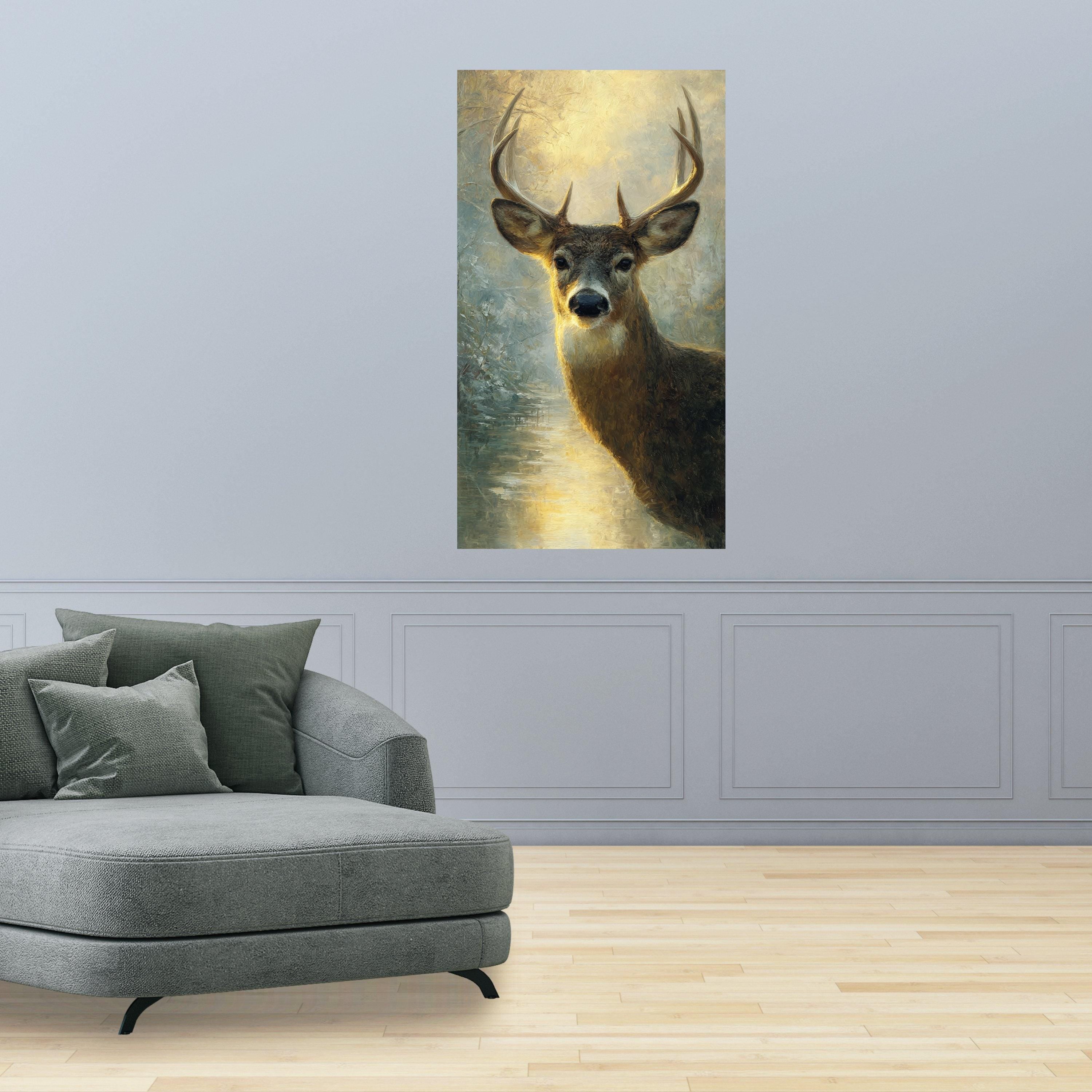 Majestic Buck Deer Canvas Wall Art, Wildlife Nature Painting, Rustic Cabin Decor, Animal Portrait Canvas, Forest Landscape Artwork