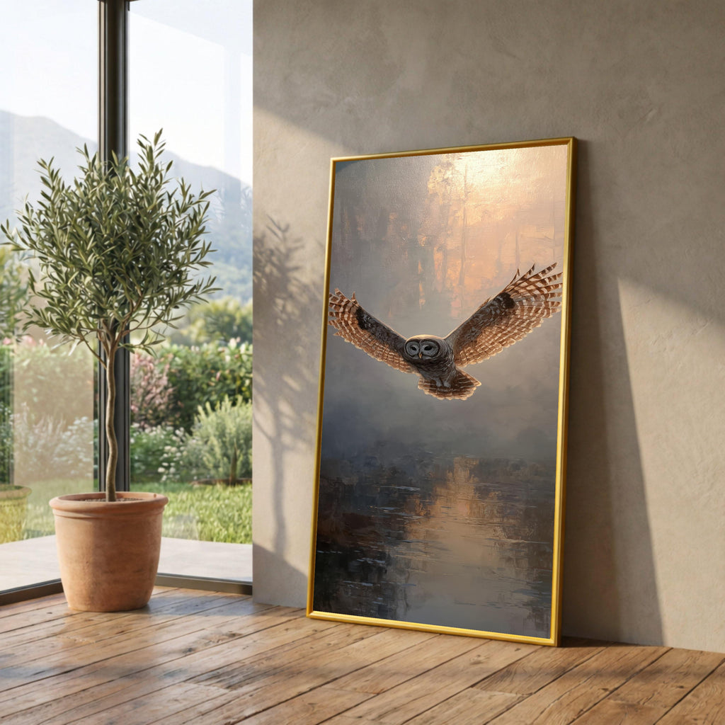 Majestic Flying Owl Canvas, Wildlife Wall Art, Nature Bird Painting, Rustic Home Decor, Elegant Animal Artwork, Ready to Hang Canvas