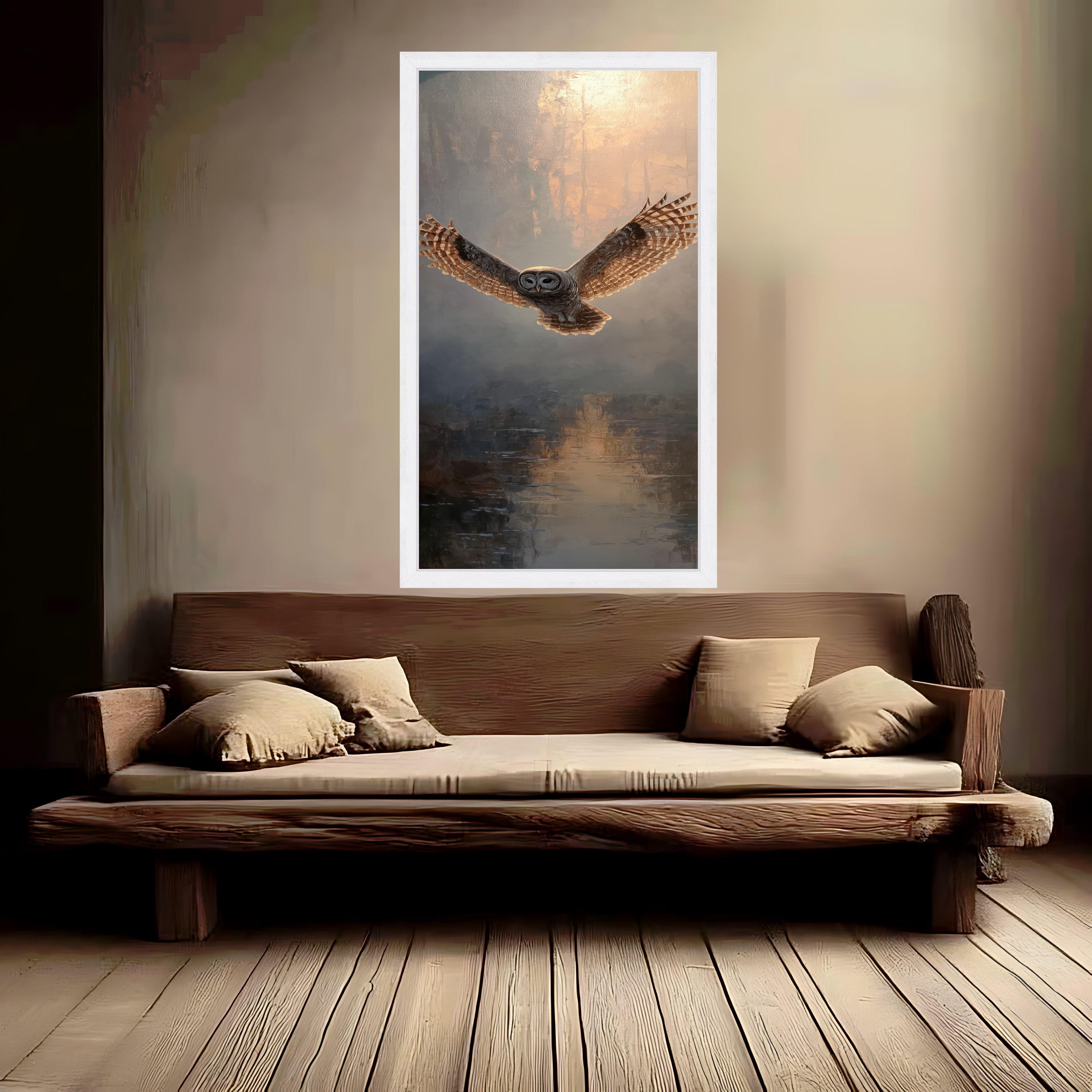 Majestic Flying Owl Canvas, Wildlife Wall Art, Nature Bird Painting, Rustic Home Decor, Elegant Animal Artwork, Ready to Hang Canvas