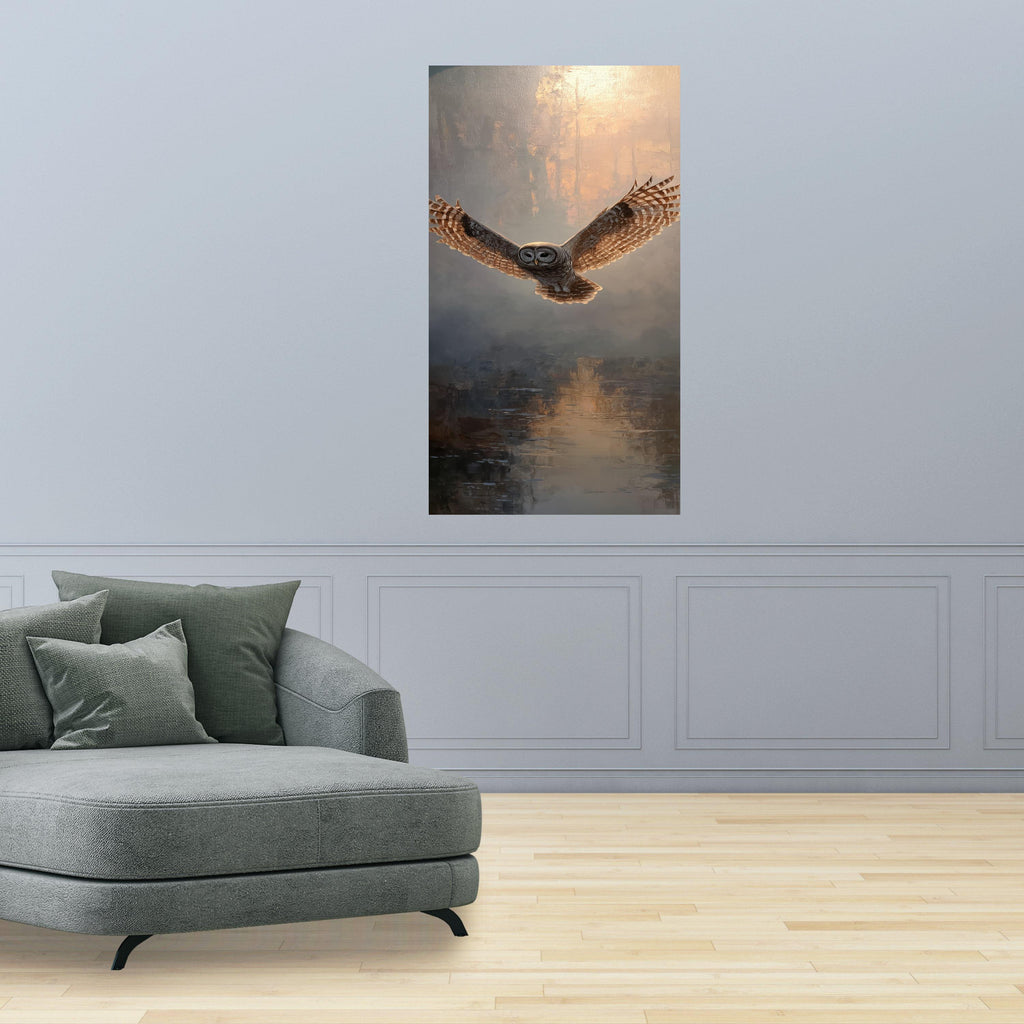 Majestic Flying Owl Canvas, Wildlife Wall Art, Nature Bird Painting, Rustic Home Decor, Elegant Animal Artwork, Ready to Hang Canvas