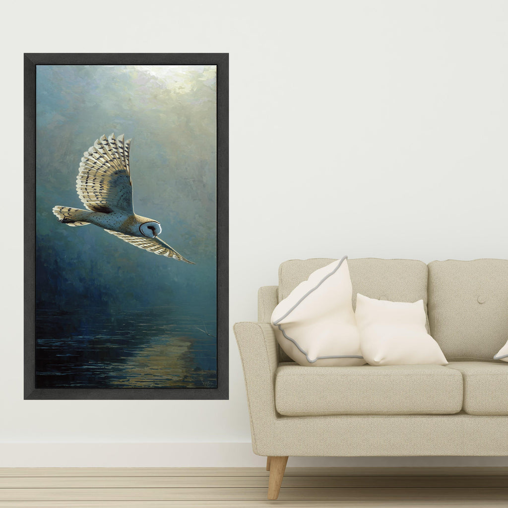 Silent Flight Barn Owl Canvas, Wildlife Nature Wall Art, Mystical Bird of Prey Painting, Soaring Owl Canvas Decor, Ready to Hang Home Art