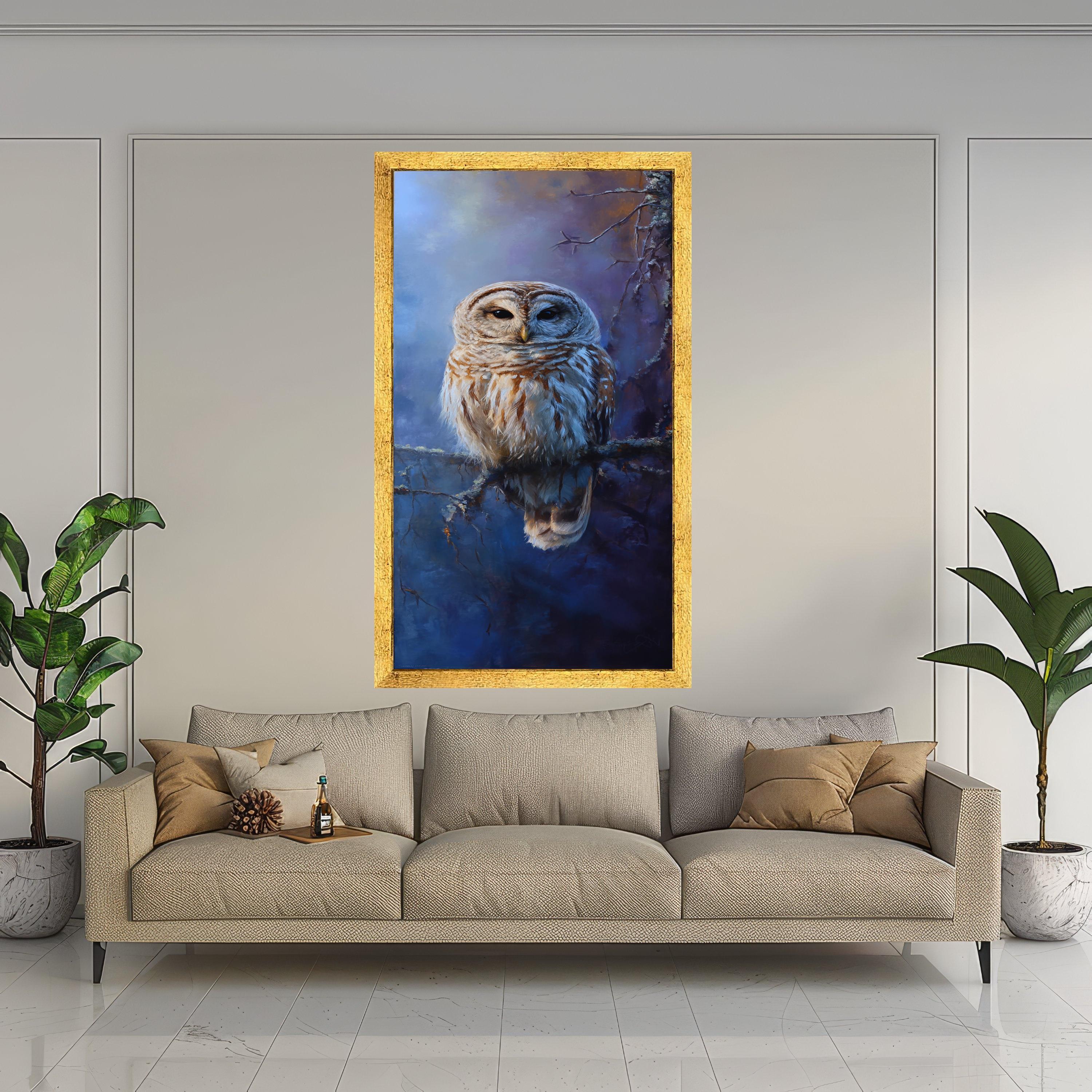 Majestic Owl on Branch Canvas, Wildlife Wall Art, Realistic Bird Painting, Nature Decor, Forest Animal Canvas, Bird Lover Gift, Ready to
