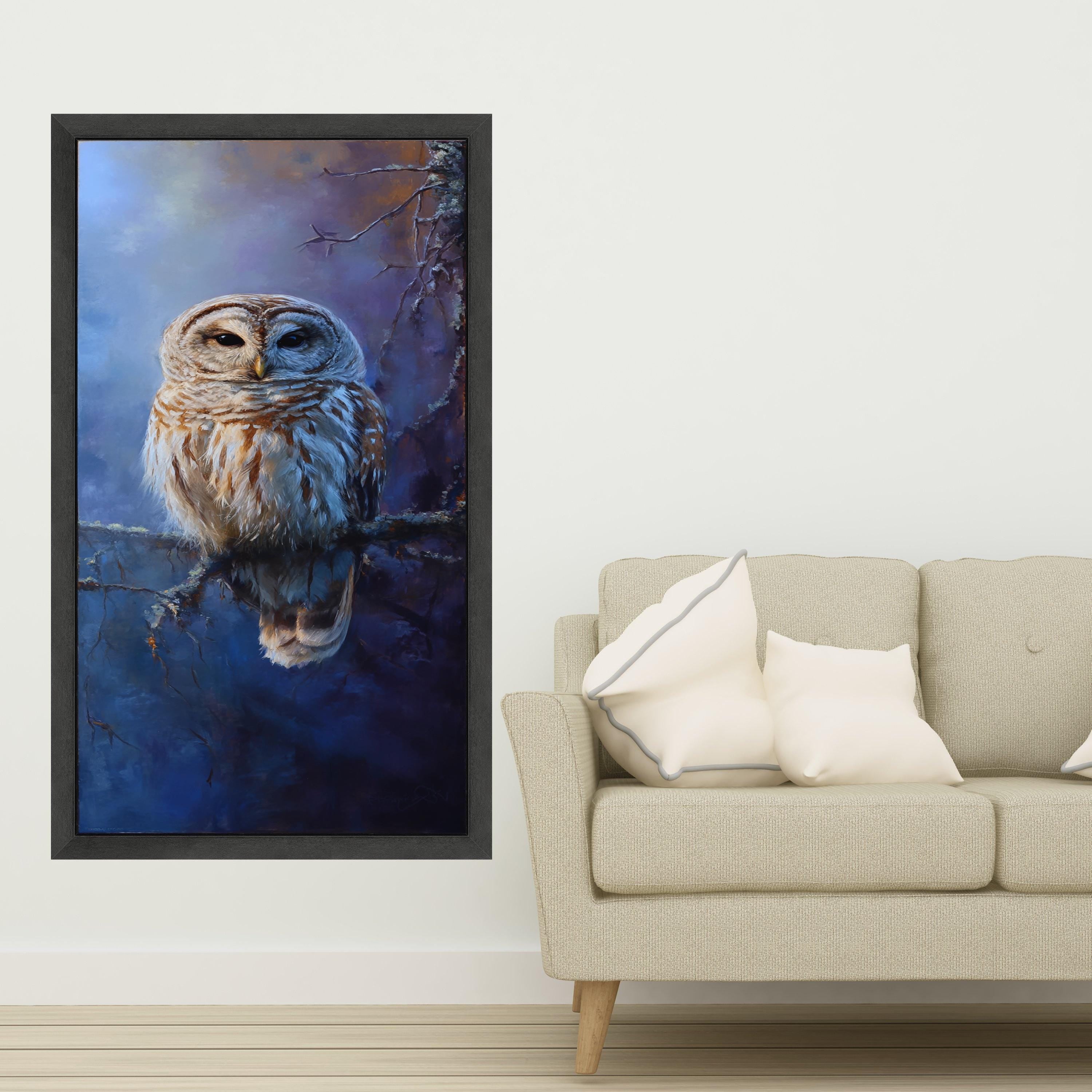 Majestic Owl on Branch Canvas, Wildlife Wall Art, Realistic Bird Painting, Nature Decor, Forest Animal Canvas, Bird Lover Gift, Ready to
