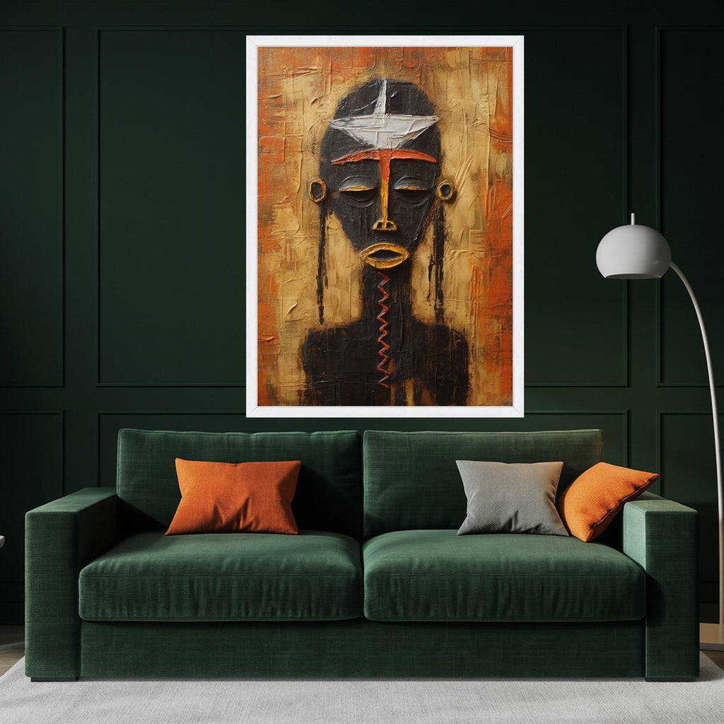 Abstract African Mask Canvas Wall Art, Tribal Face Painting, Ethnic Home Decor, Modern Art, Vibrant Orange and Black Canvas