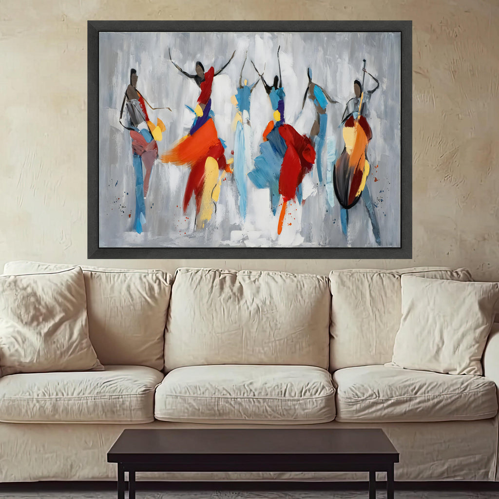 Vibrant Flamenco Dance Scene, Abstract Colorful Canvas Wall Art, Spanish Dance Silhouette Painting, Modern Home Decor, Ready to Hang