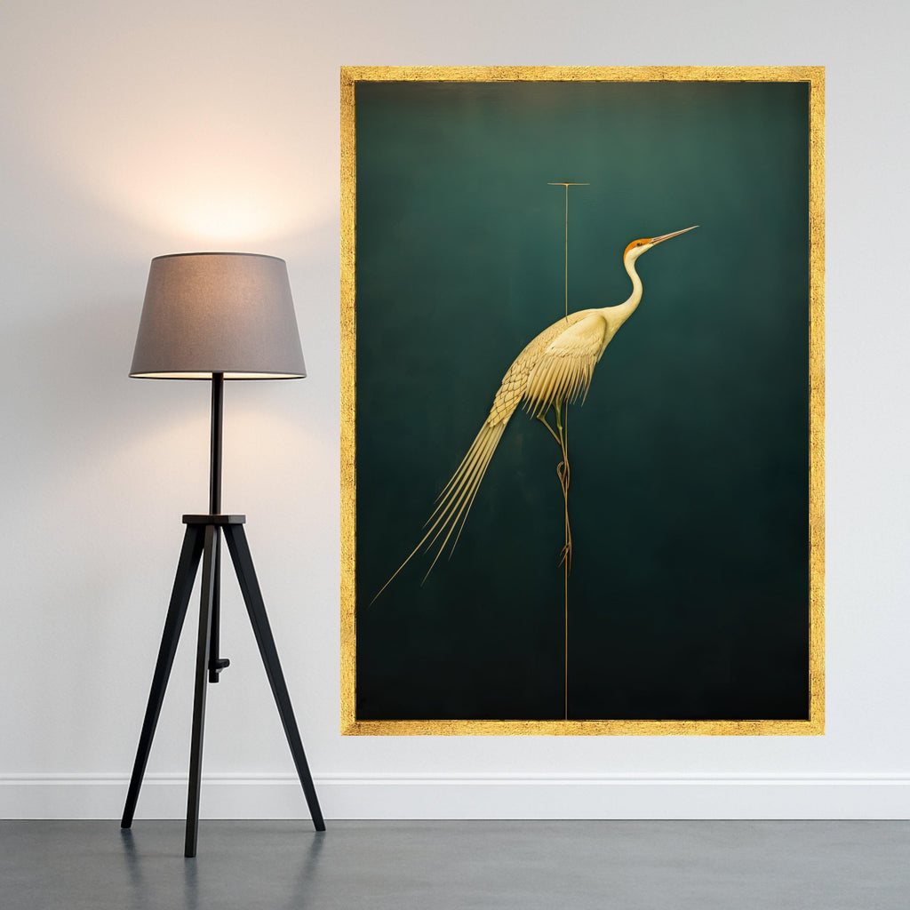 Elegant Heron Bird Canvas Wall Art, Minimalist Wildlife Painting, Modern Nature Canvas, Home Decoration, Ready to Hang Wall Art
