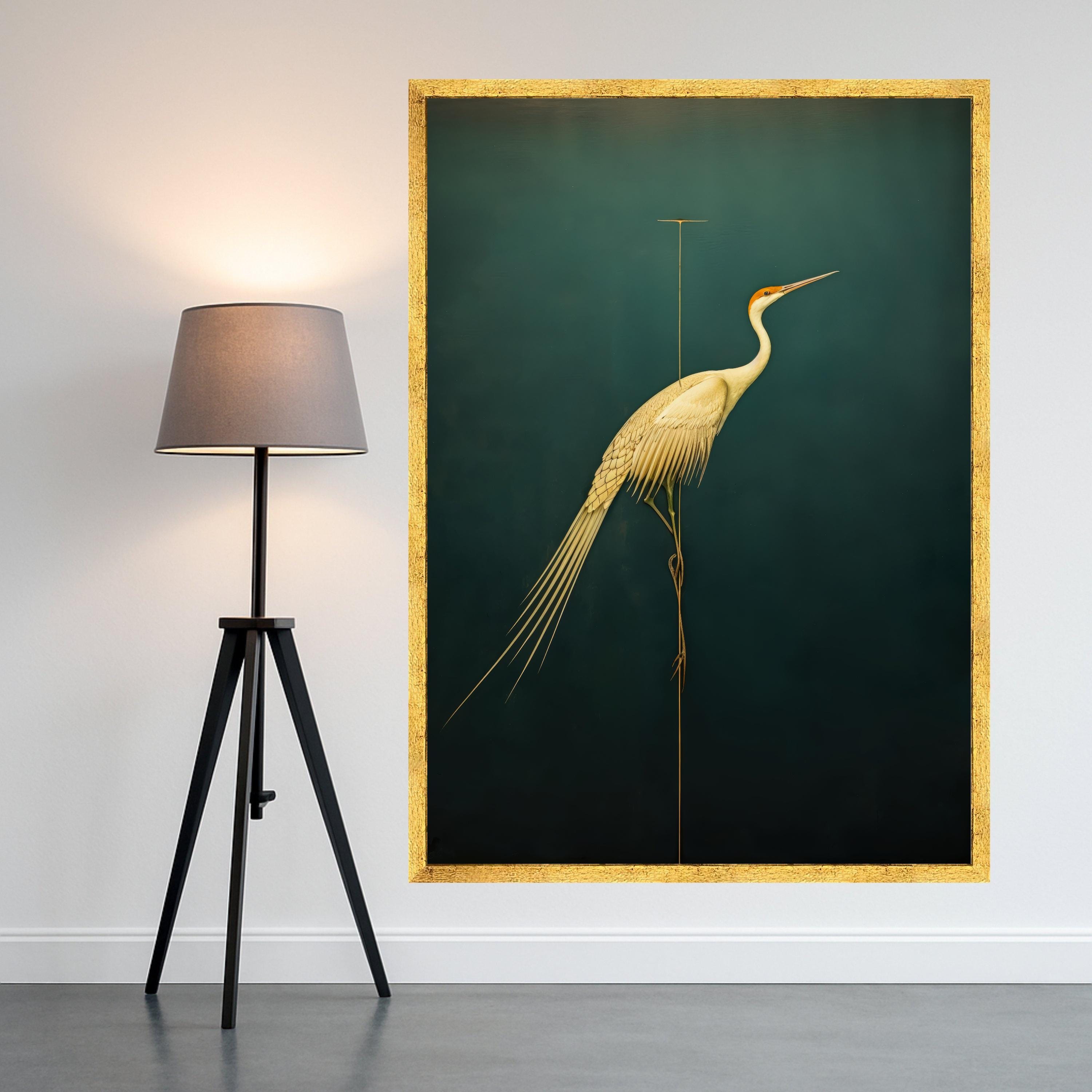 Elegant Heron Bird Canvas Wall Art, Minimalist Wildlife Painting, Modern Nature Canvas, Home Decoration, Ready to Hang Wall Art