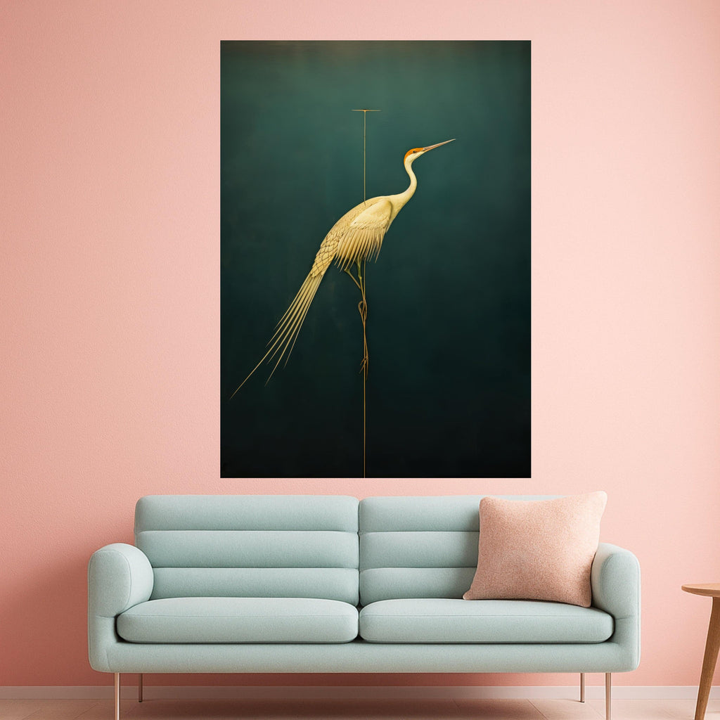 Elegant Heron Bird Canvas Wall Art, Minimalist Wildlife Painting, Modern Nature Canvas, Home Decoration, Ready to Hang Wall Art