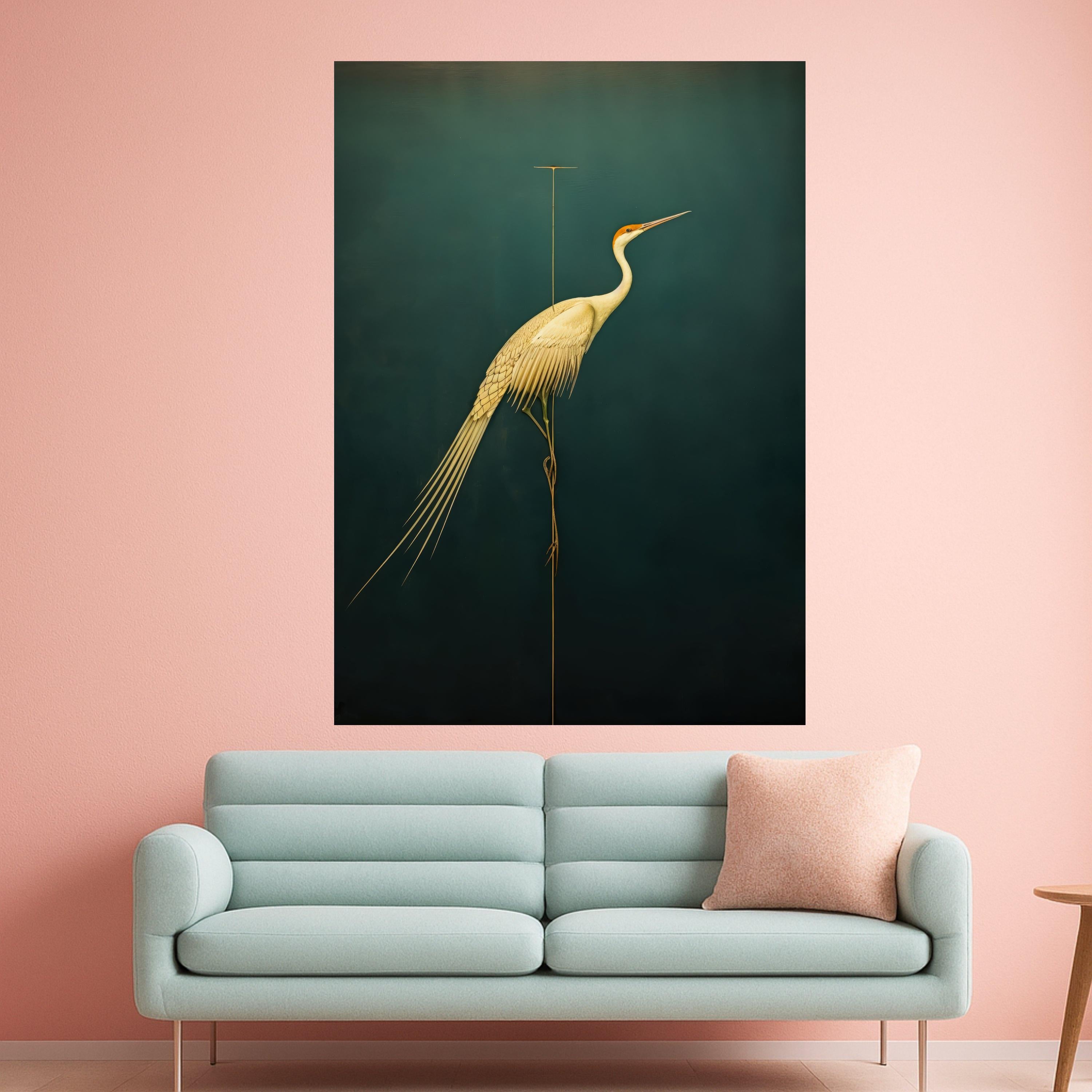 Elegant Heron Bird Canvas Wall Art, Minimalist Wildlife Painting, Modern Nature Canvas, Home Decoration, Ready to Hang Wall Art