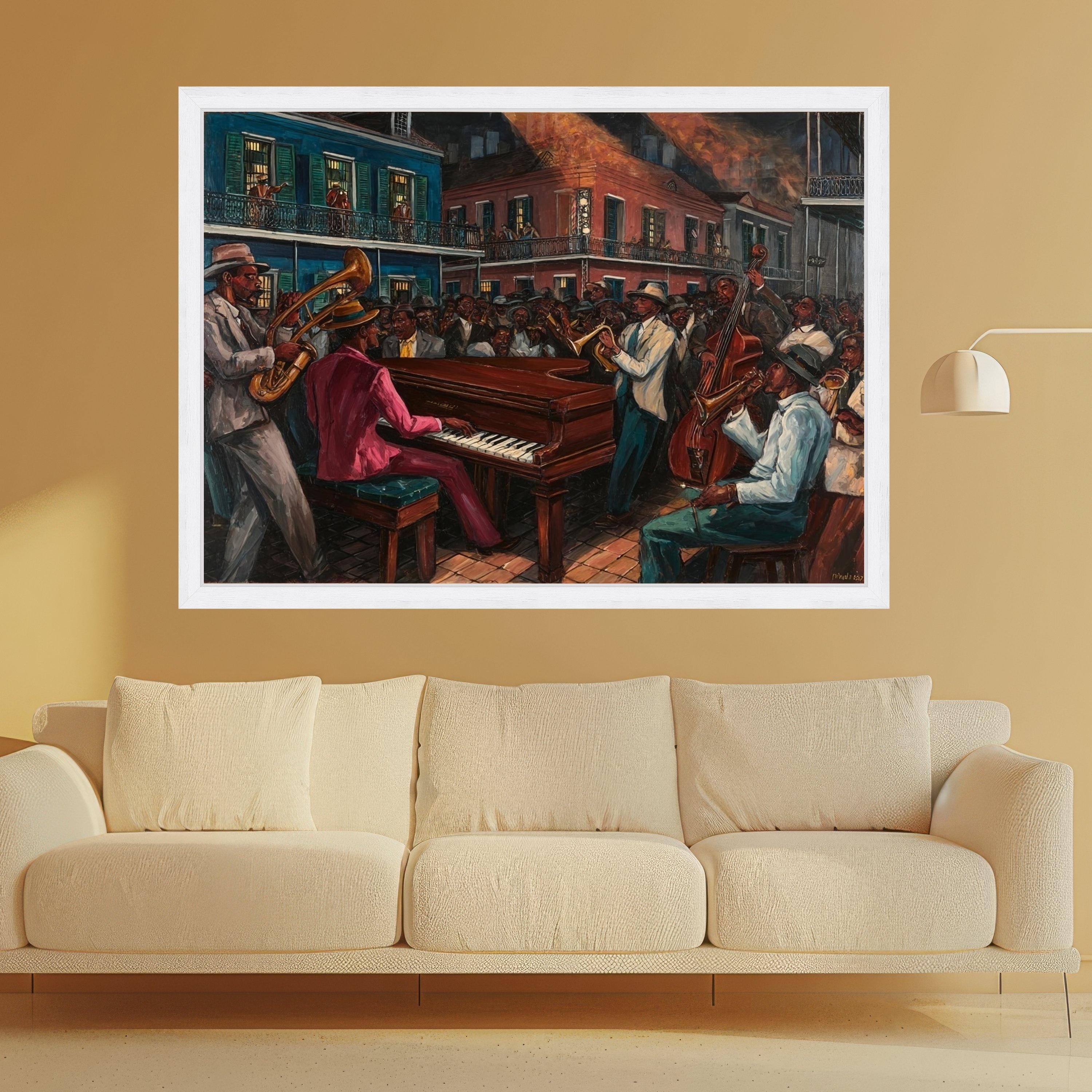 Vibrant Jazz Night Scene Canvas, New Orleans Street Music Art, Live Band Performance Wall Decor, Urban Culture Canvas Print, Ready to Hang