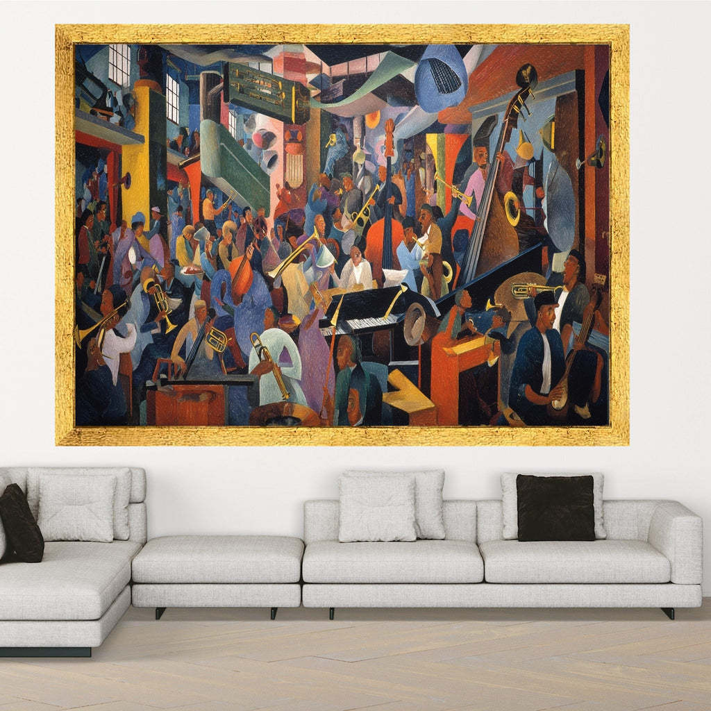 Vibrant Jazz Band Scene, Harlem Renaissance Canvas, Musical Instruments Wall Art, Cultural Music Canvas, Urban Nightlife Decoration
