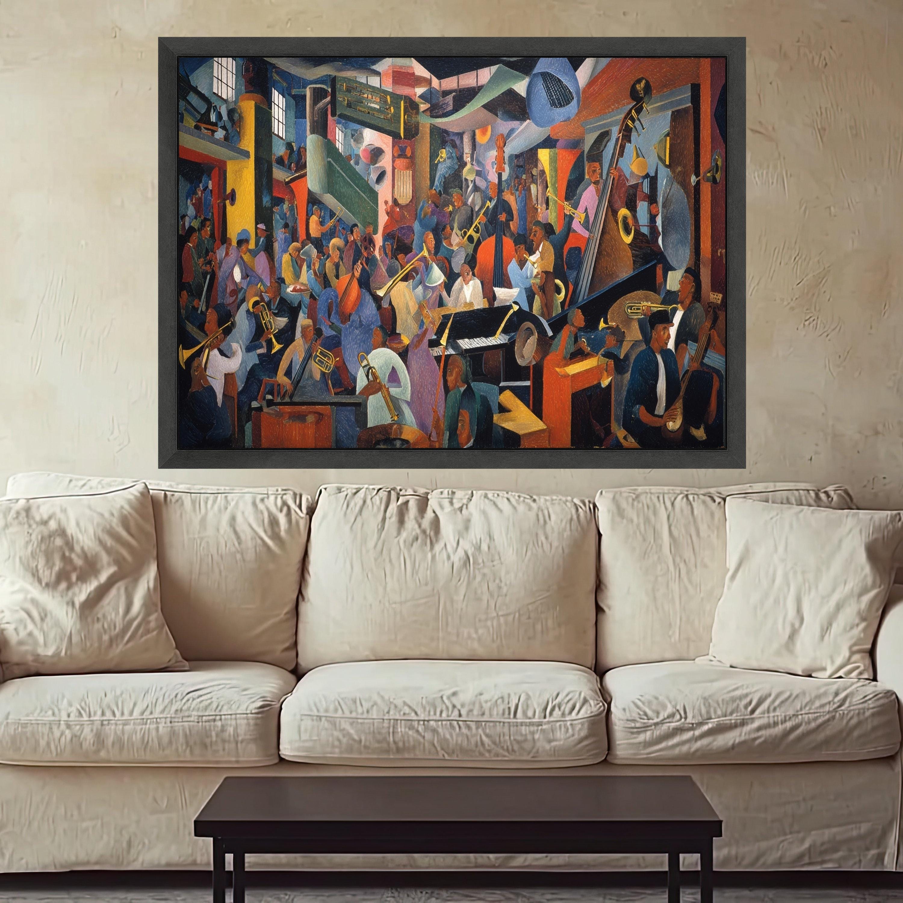 Vibrant Jazz Band Scene, Harlem Renaissance Canvas, Musical Instruments Wall Art, Cultural Music Canvas, Urban Nightlife Decoration