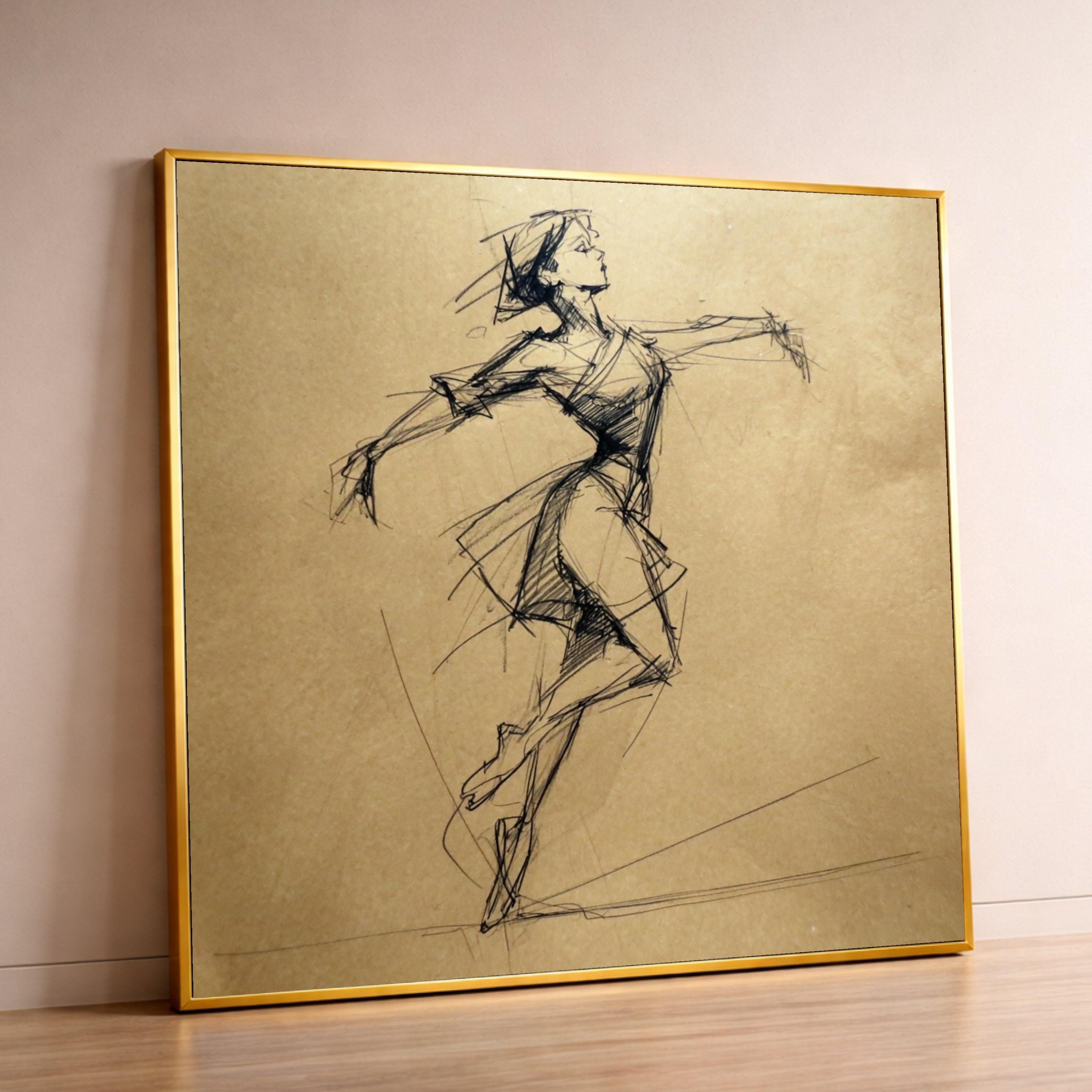 Elegant Ballerina Sketch Canvas, Modern Dance Art, Minimalist Wall Decoration, Hand-Drawn Figure, Ballet Dance Canvas Wall Art