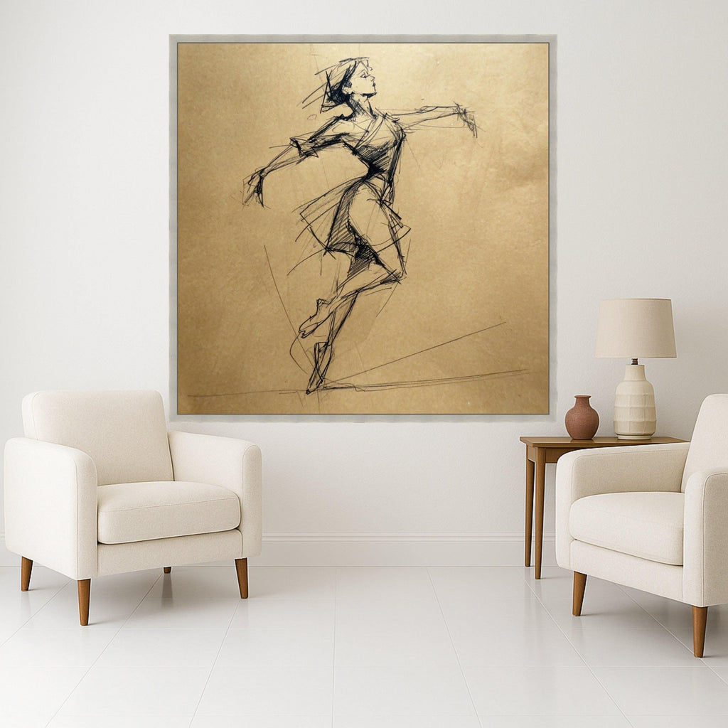 Elegant Ballerina Sketch Canvas, Modern Dance Art, Minimalist Wall Decoration, Hand-Drawn Figure, Ballet Dance Canvas Wall Art