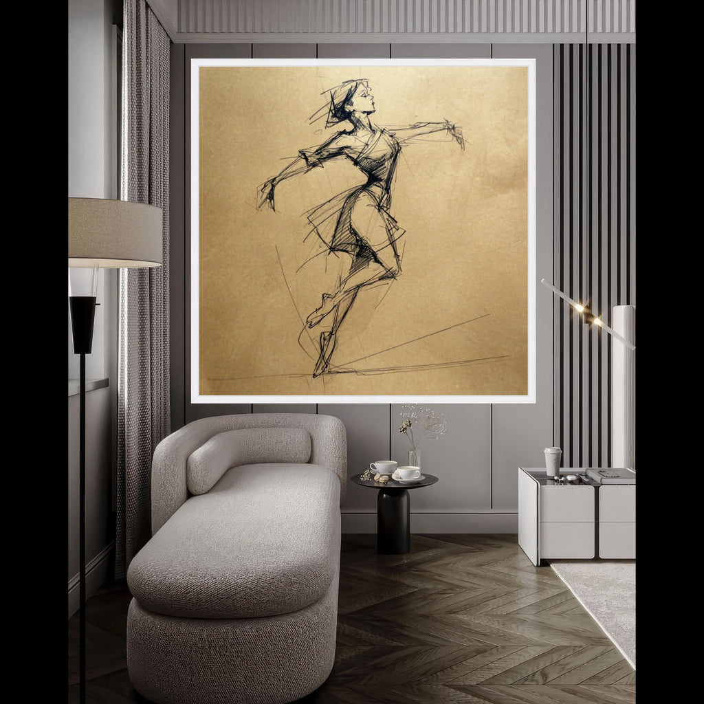 Elegant Ballerina Sketch Canvas, Modern Dance Art, Minimalist Wall Decoration, Hand-Drawn Figure, Ballet Dance Canvas Wall Art