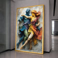Colorful Dancing Figures Relief, Abstract Sculpture Canvas, Dynamic Couple Wall Art, Modern Home Décor, Artistic Movement Canvas Print