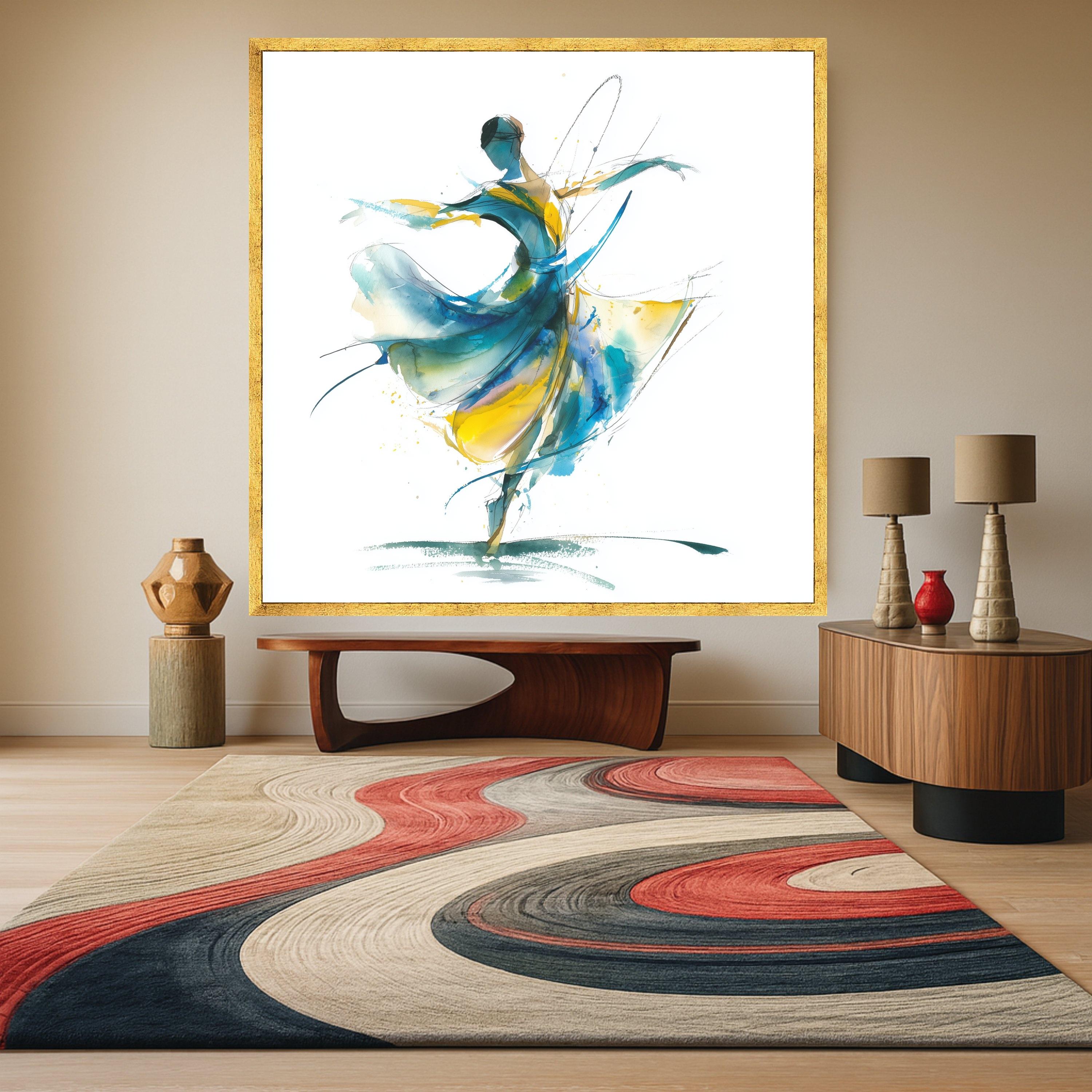 Abstract Ballet Dancer Canvas, Modern Dance Art, Watercolor Wall Decor, Fluid Movement Painting, Artistic Home Decoration