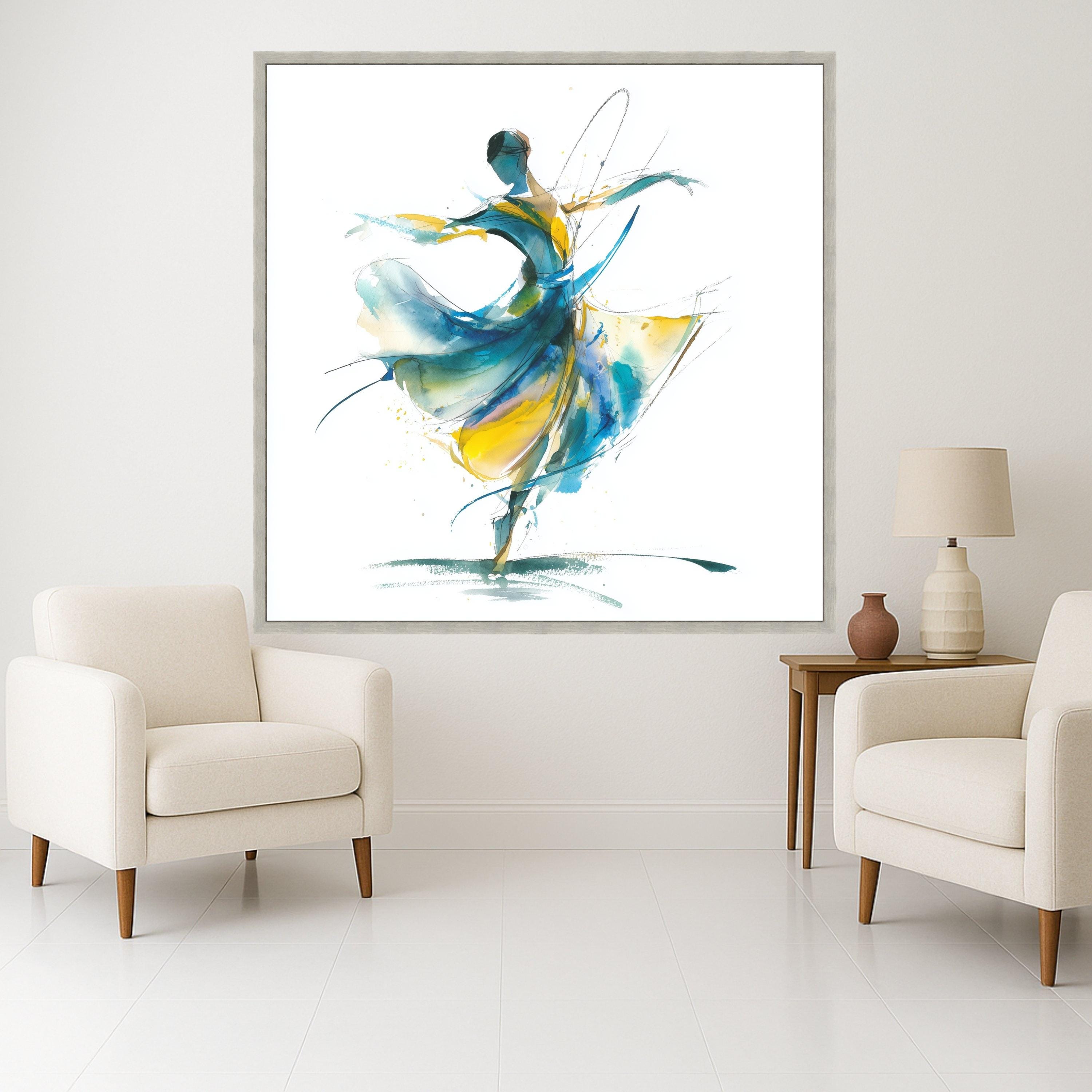 Abstract Ballet Dancer Canvas, Modern Dance Art, Watercolor Wall Decor, Fluid Movement Painting, Artistic Home Decoration