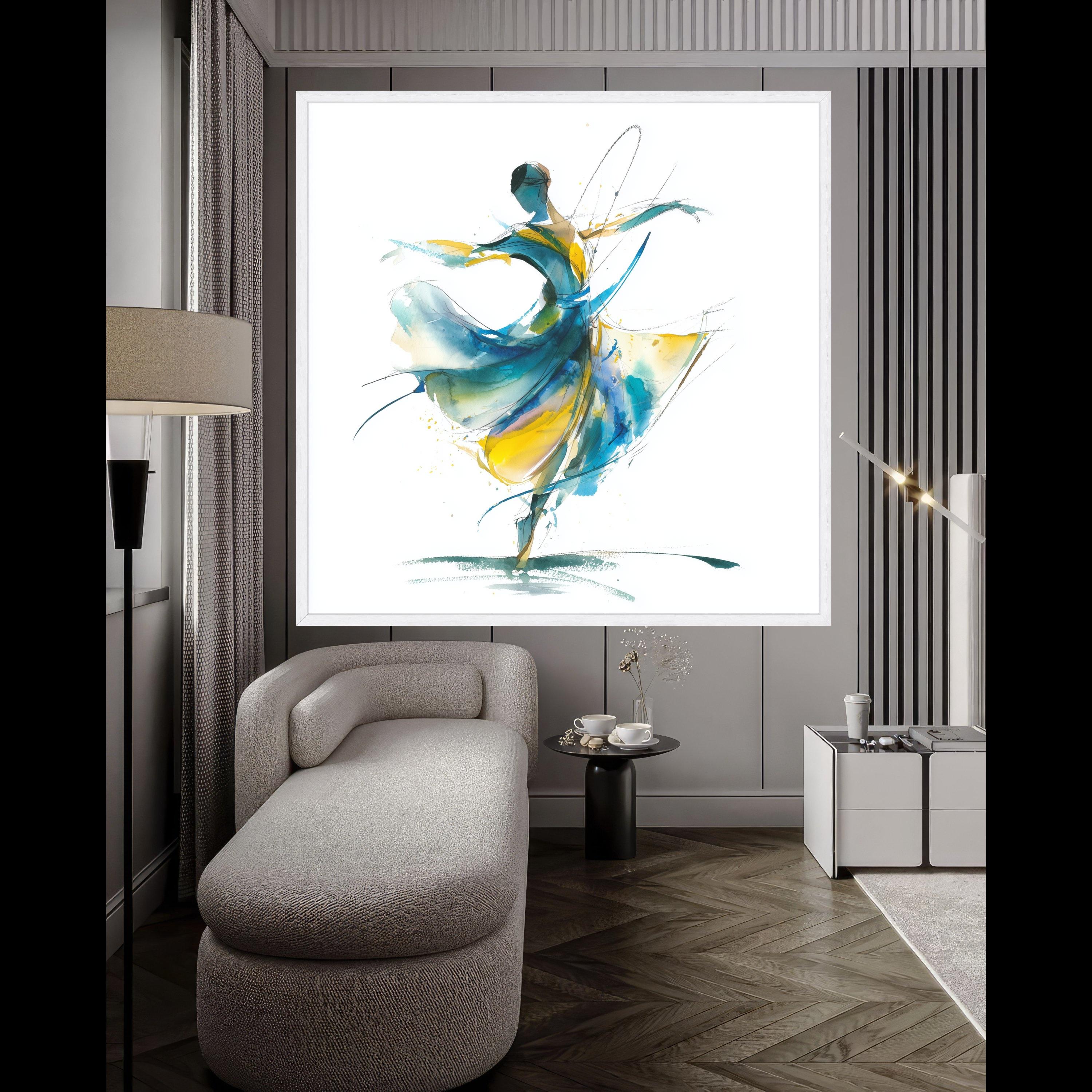 Abstract Ballet Dancer Canvas, Modern Dance Art, Watercolor Wall Decor, Fluid Movement Painting, Artistic Home Decoration