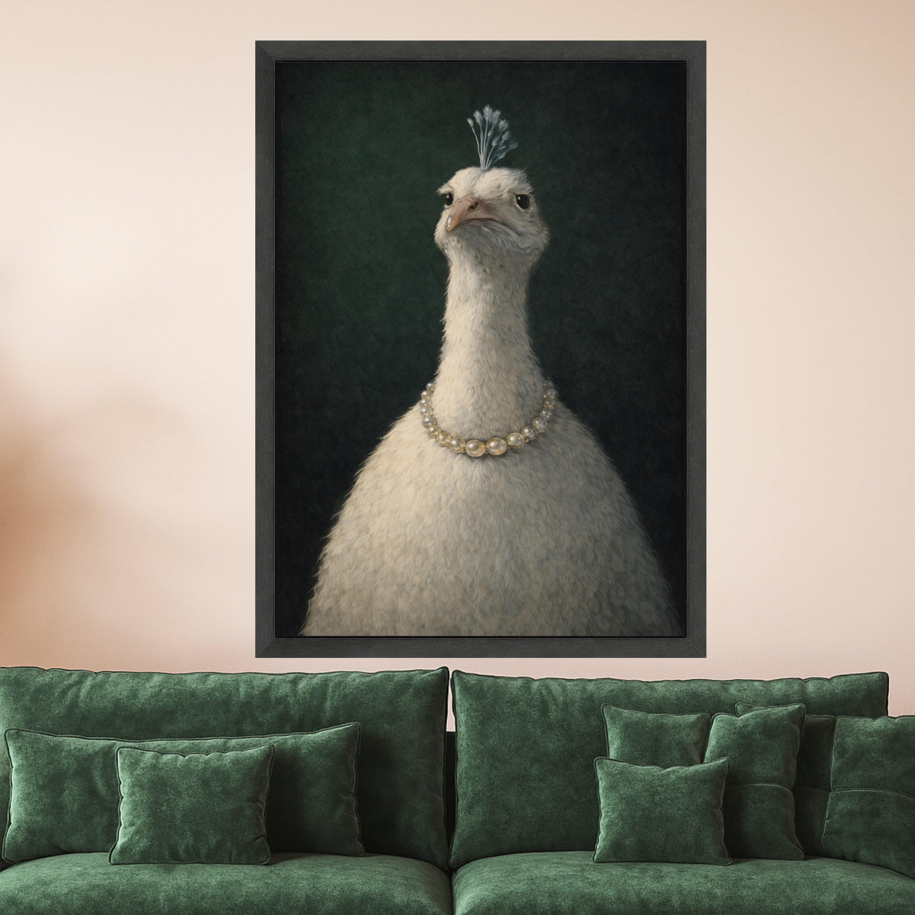 Elegant White Peacock Portrait Canvas, Animal Wall Art, Feathered Bird Painting, Home Decor Canvas, Quirky Art Print, Ready to Hang