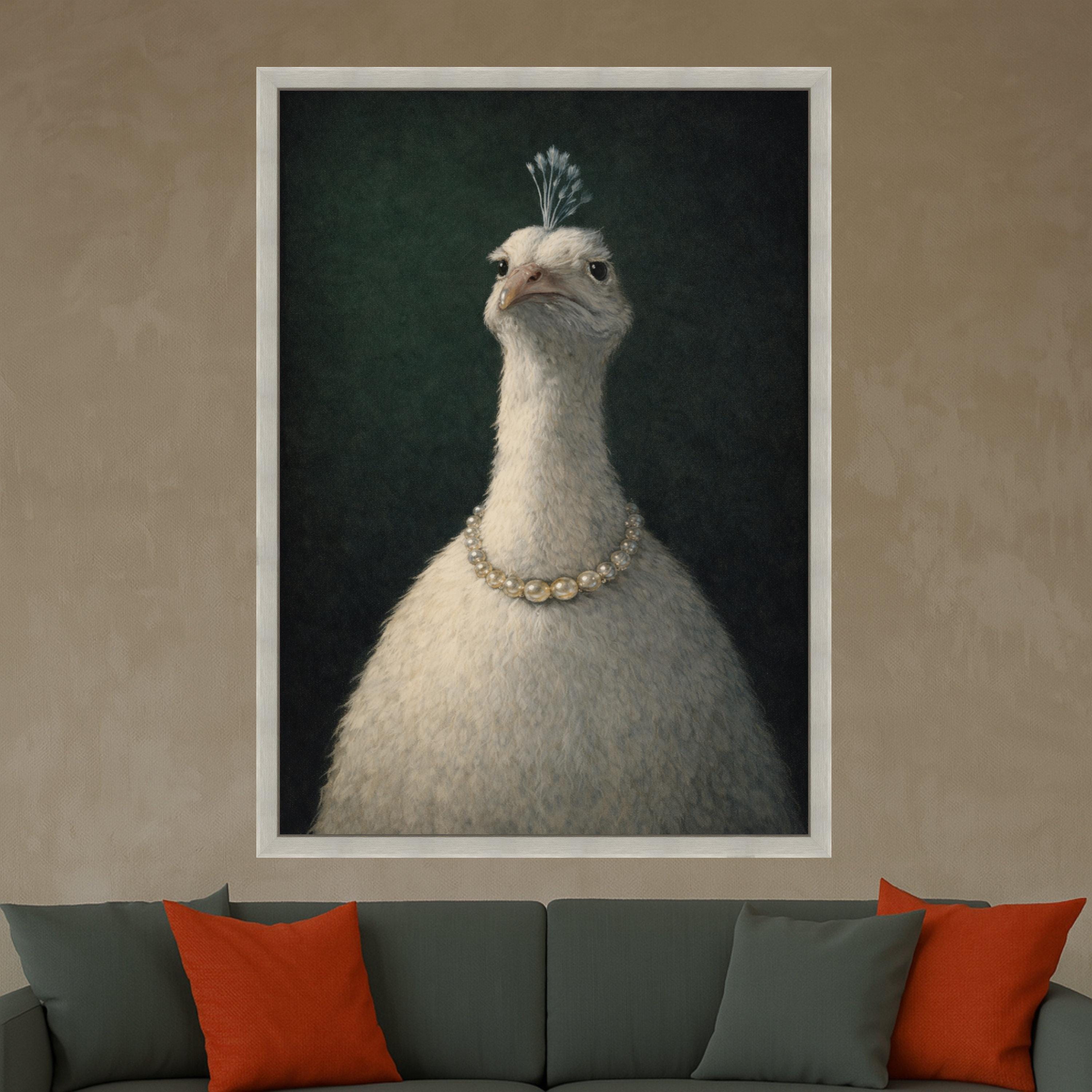 Elegant White Peacock Portrait Canvas, Animal Wall Art, Feathered Bird Painting, Home Decor Canvas, Quirky Art Print, Ready to Hang