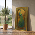Majestic Peacock Canvas Wall Art, Golden Ornate Frame Design, Exotic Bird Feather Decor, Luxury Home Decoration, Ready to Hang Canvas