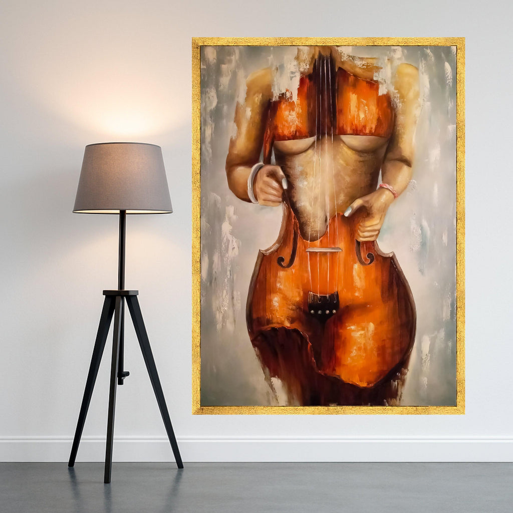 Abstract Violin Body Art, Musical Instrument Canvas Print, Artistic Wall Decor