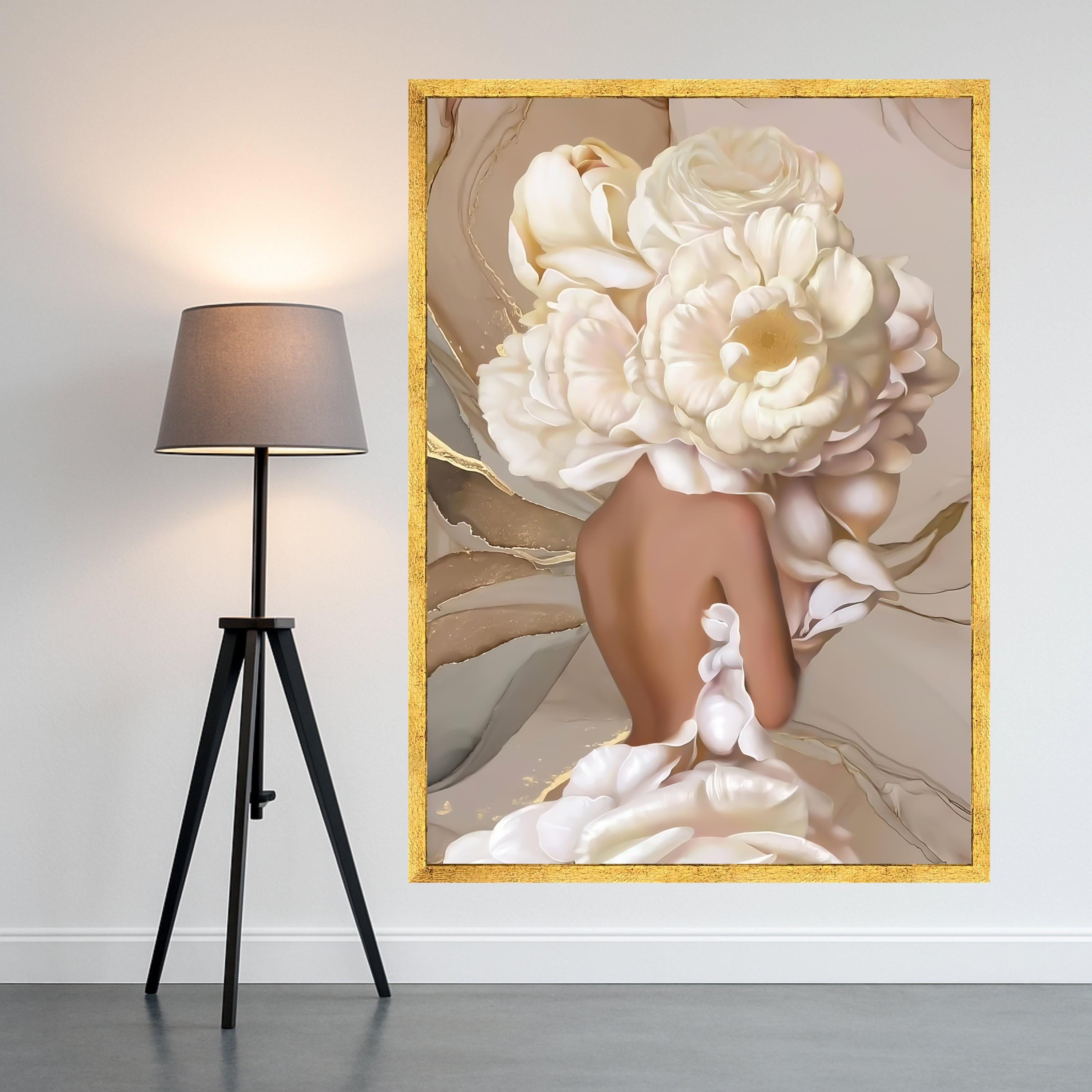 Floral Woman Back Art, White Peony Print, Elegant Canvas Wall Art, Feminine Decor