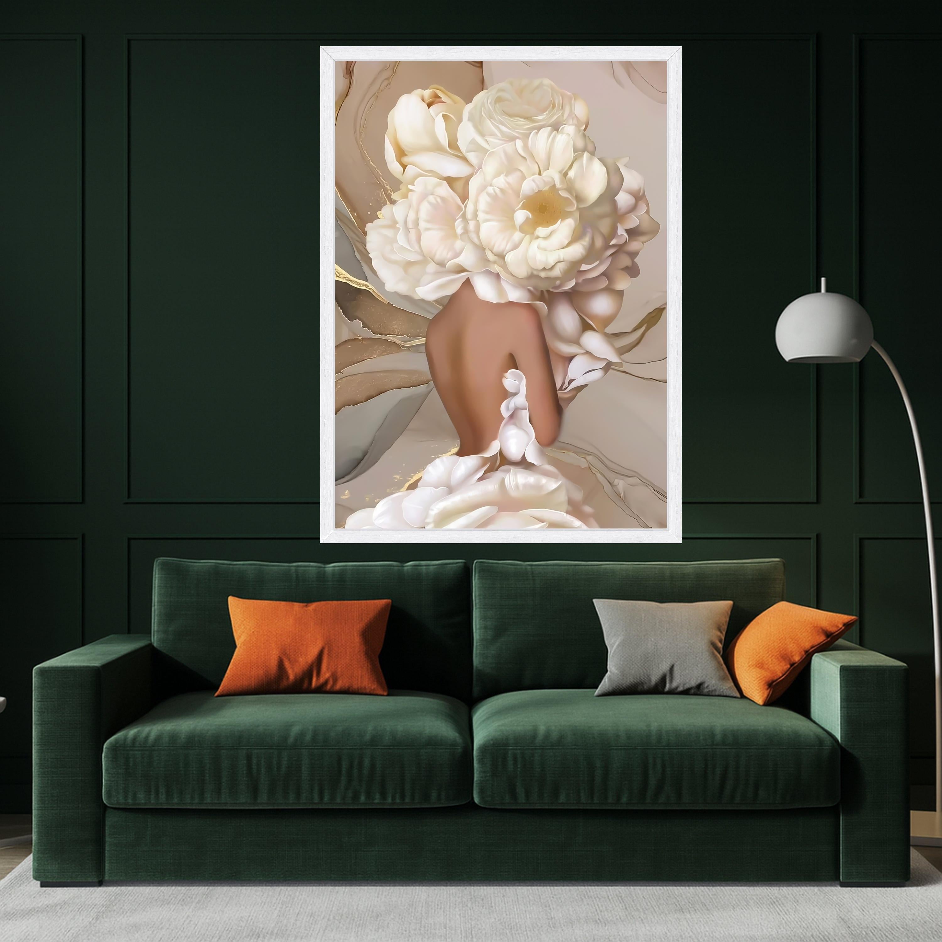 Floral Woman Back Art, White Peony Print, Elegant Canvas Wall Art, Feminine Decor