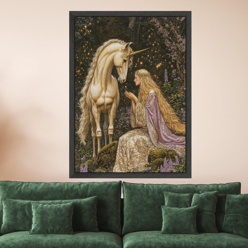 Unicorn and Princess Canvas Art, Fantasy Wall Art Decor, Mythical Creature Print, Magical Forest Canvas