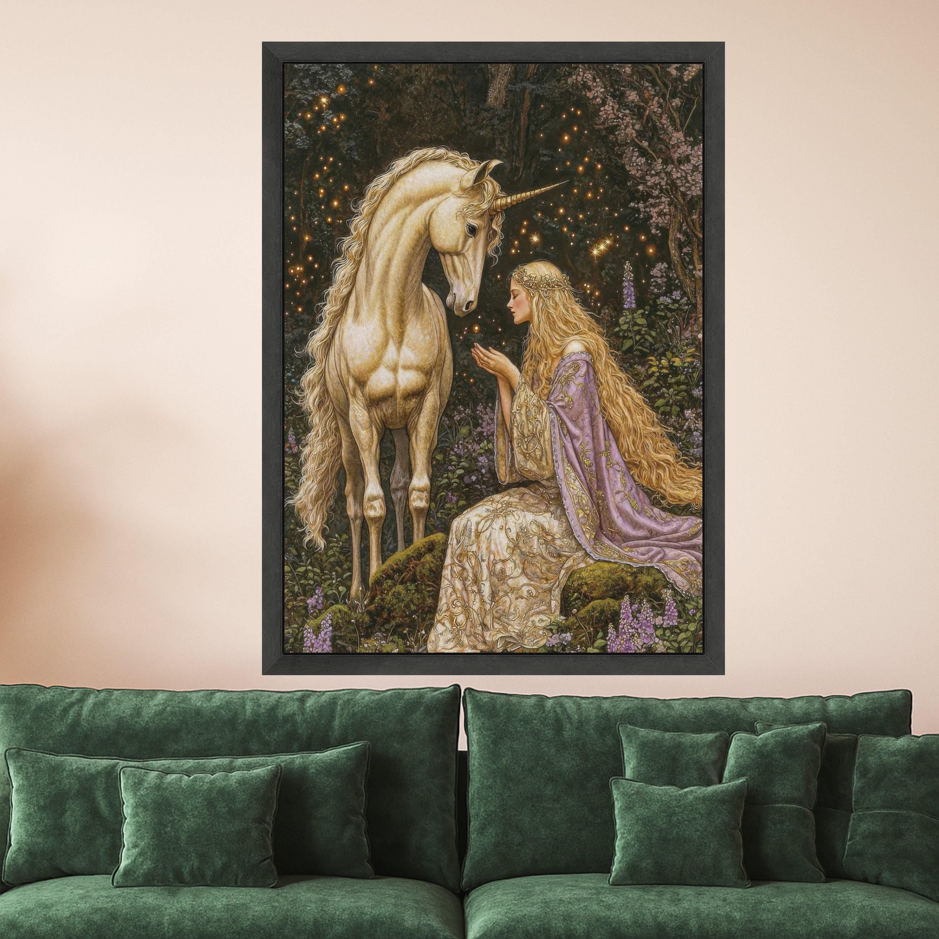 Unicorn and Princess Canvas Art, Fantasy Wall Art Decor, Mythical Creature Print, Magical Forest Canvas